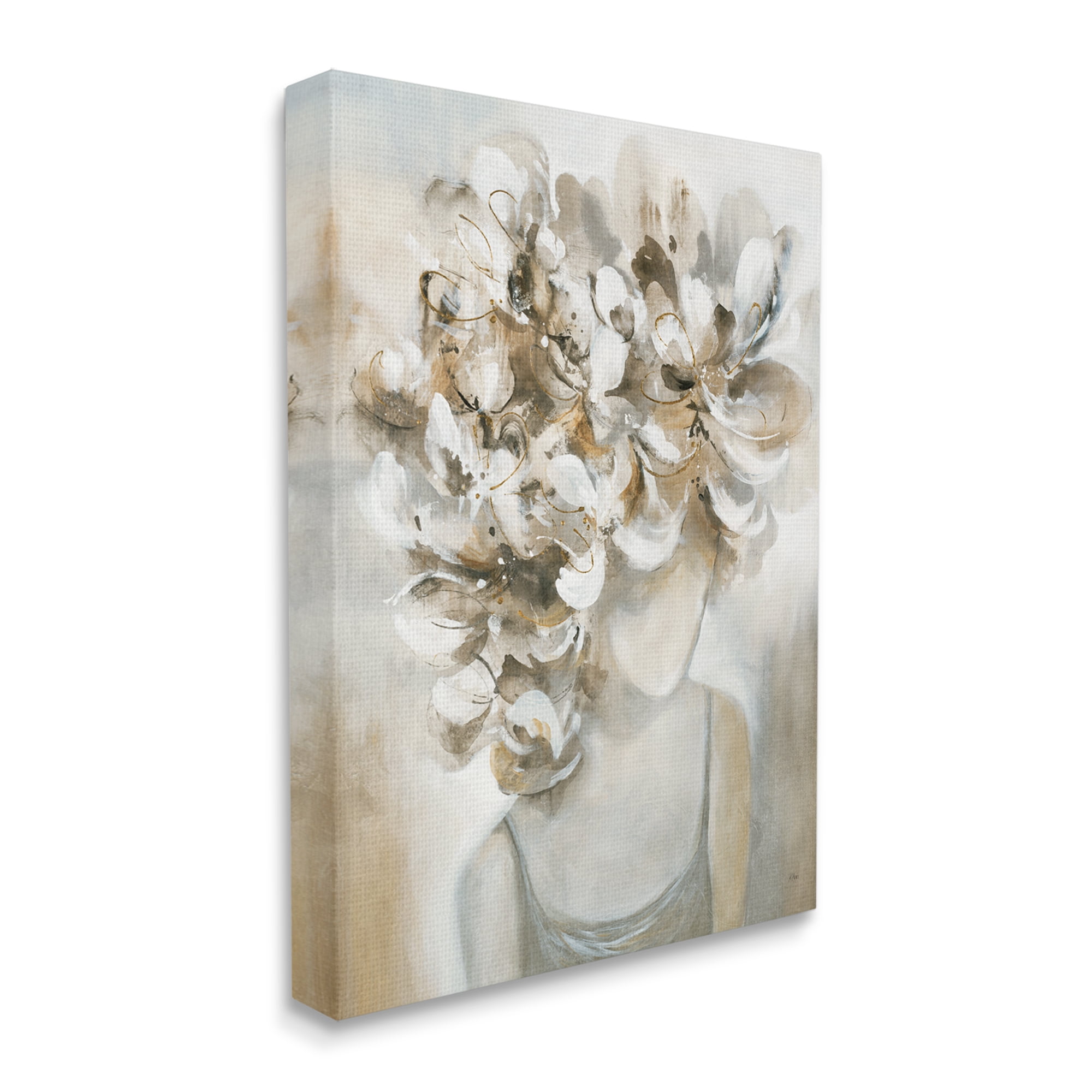 Stupell Industries Muted Female Portrait Abstract Floral Petal Hair Botanical & Floral Painting Gallery Wrapped Canvas Print Wall Art, 30 x 40