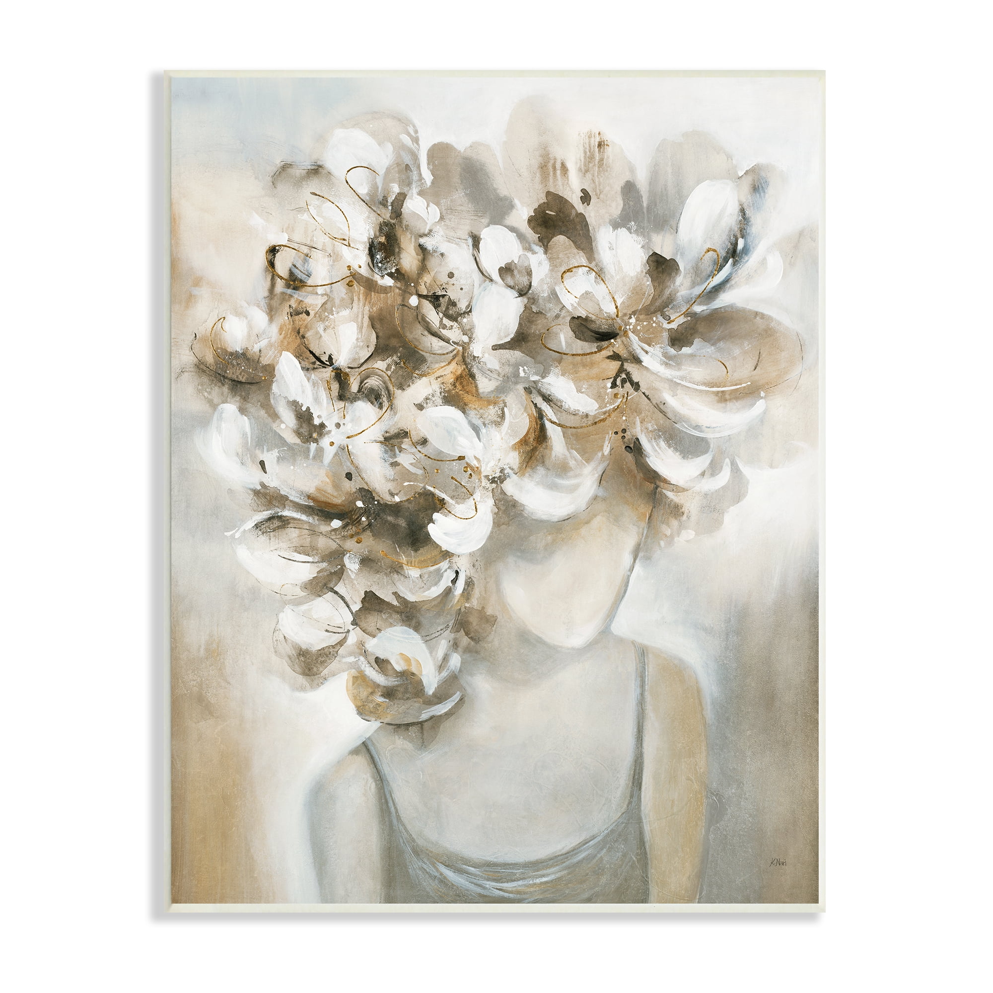 Stupell Industries Muted Female Portrait Abstract Floral Petal Hair Botanical & Floral Painting Unframed Art Print Wall Art, 10 x 15