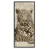 Stupell Industries Muted Fierce Leopard Animals Painting Black Framed Art Print Wall Art, 10 x 24