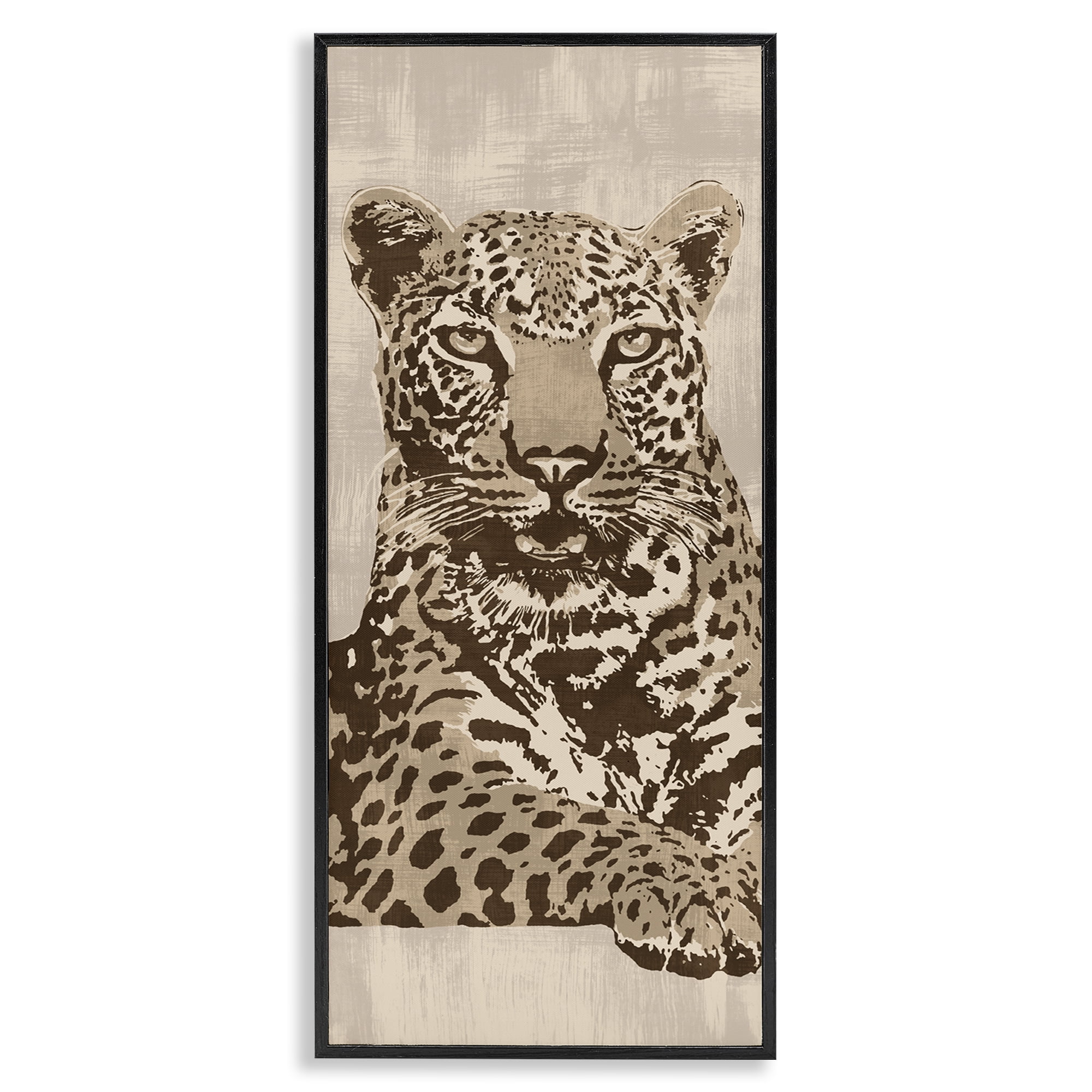 Stupell Industries Muted Fierce Leopard Animals Painting Black Framed Art Print Wall Art, 13 x 30