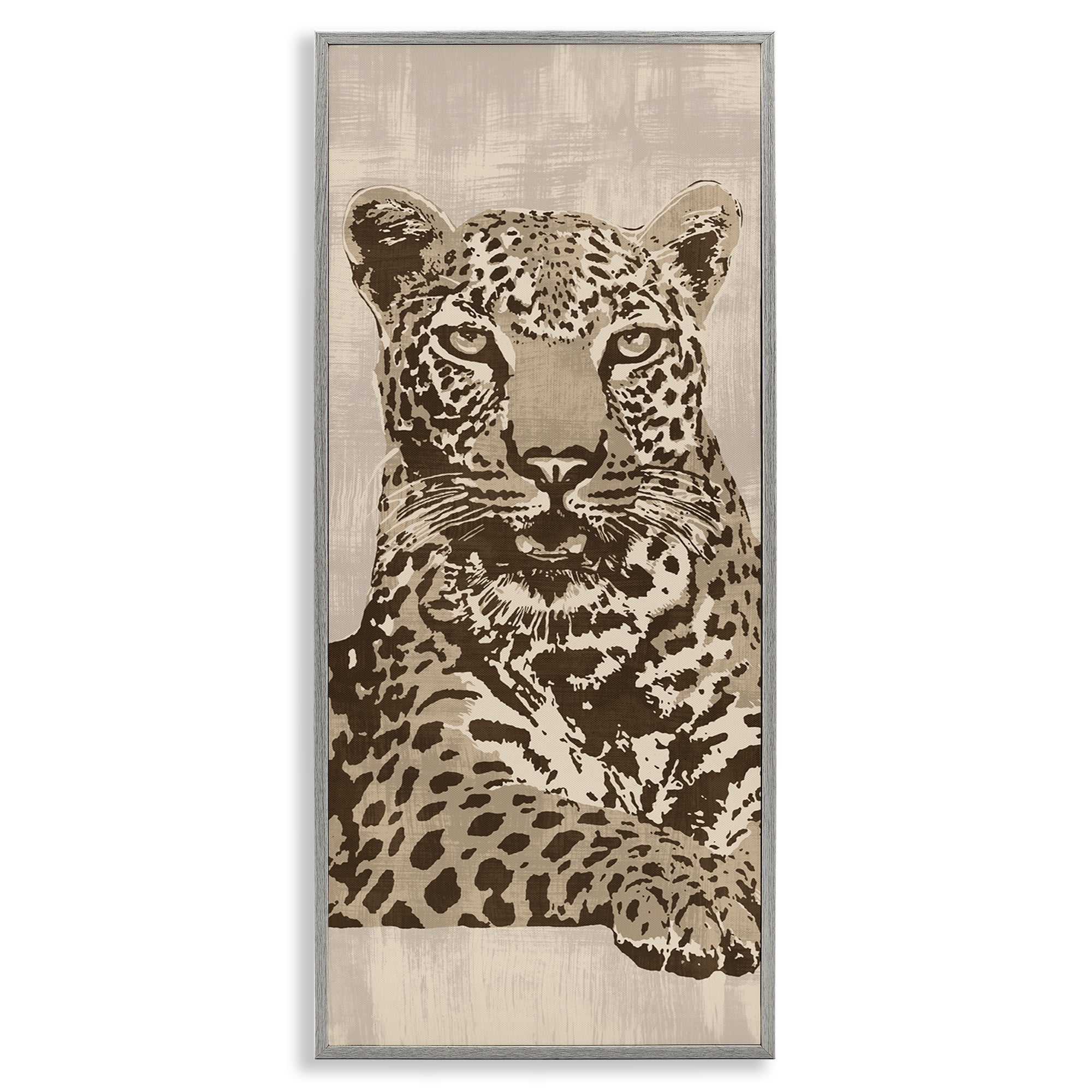 Stupell Industries Muted Fierce Leopard Animals Painting Gray Framed Art Print Wall Art, 10 x 24