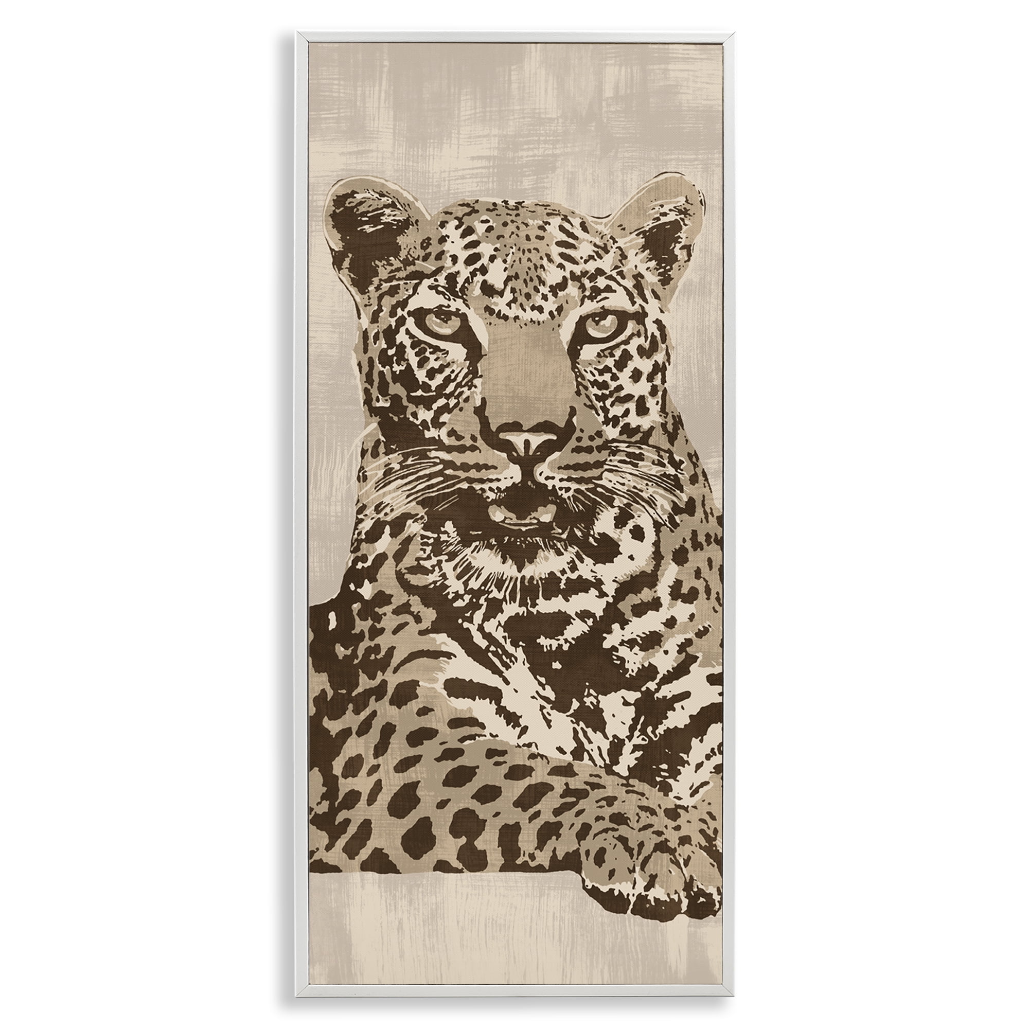 Stupell Industries Muted Fierce Leopard Animals Painting White Framed Art Print Wall Art, 10 x 24