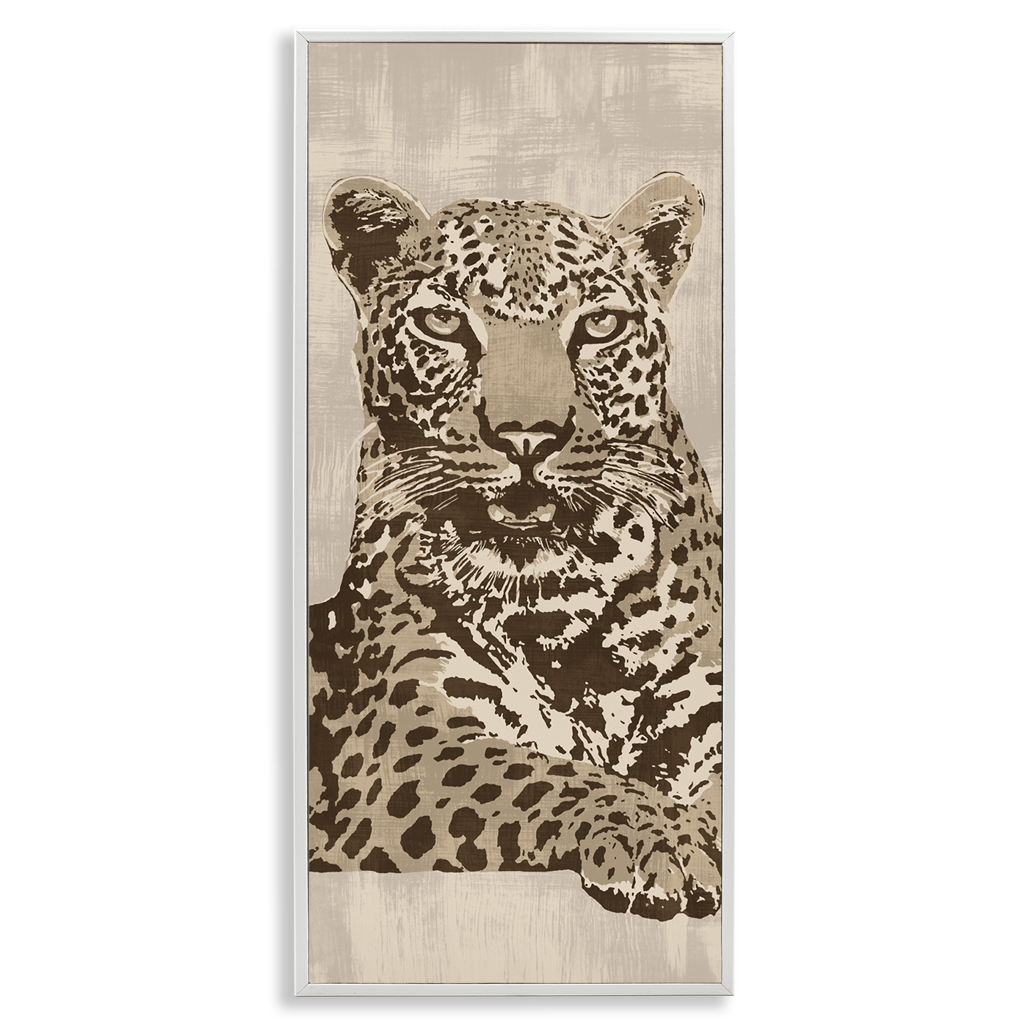Stupell Industries Muted Fierce Leopard Animals Painting White Framed Art Print Wall Art, 13 x 30
