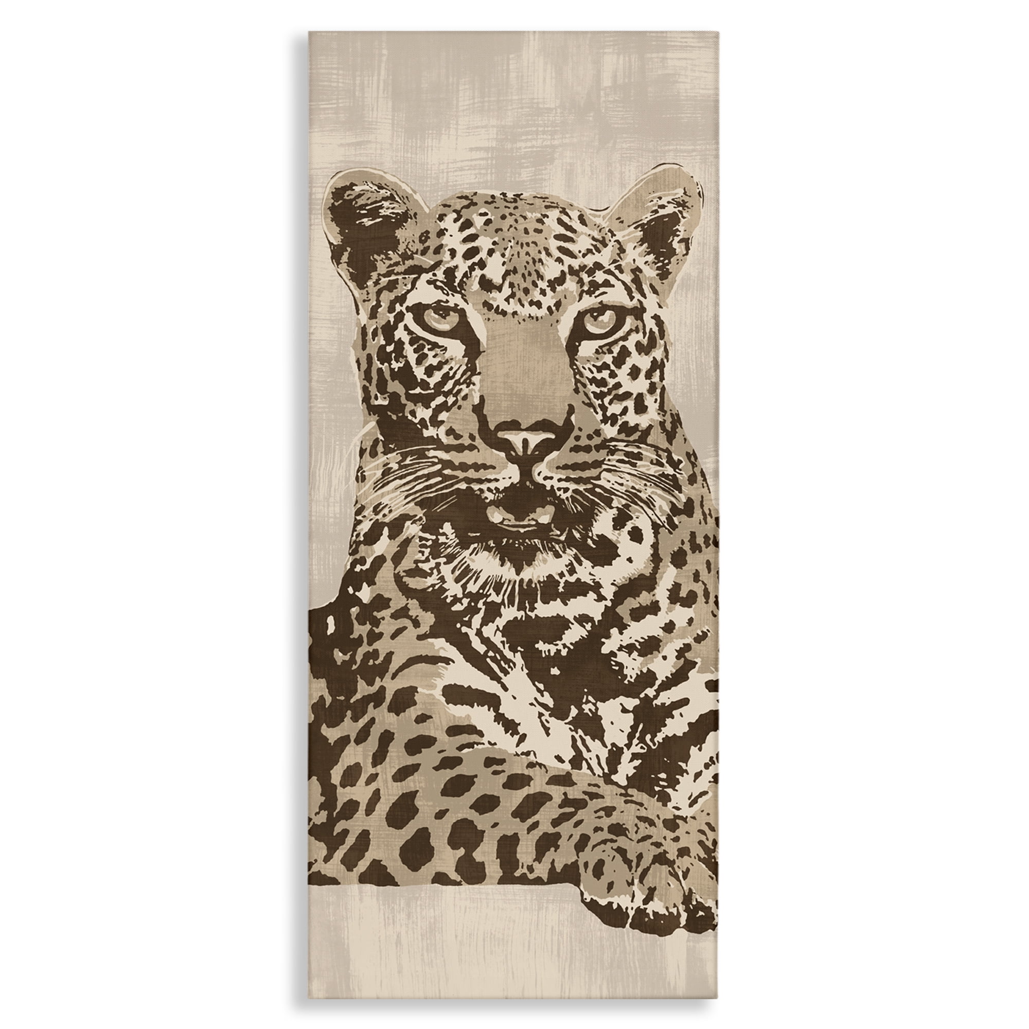 Stupell Industries Muted Fierce Leopard Animals Painting Wrapped Canvas Art Print Wall Art, 13 x 30