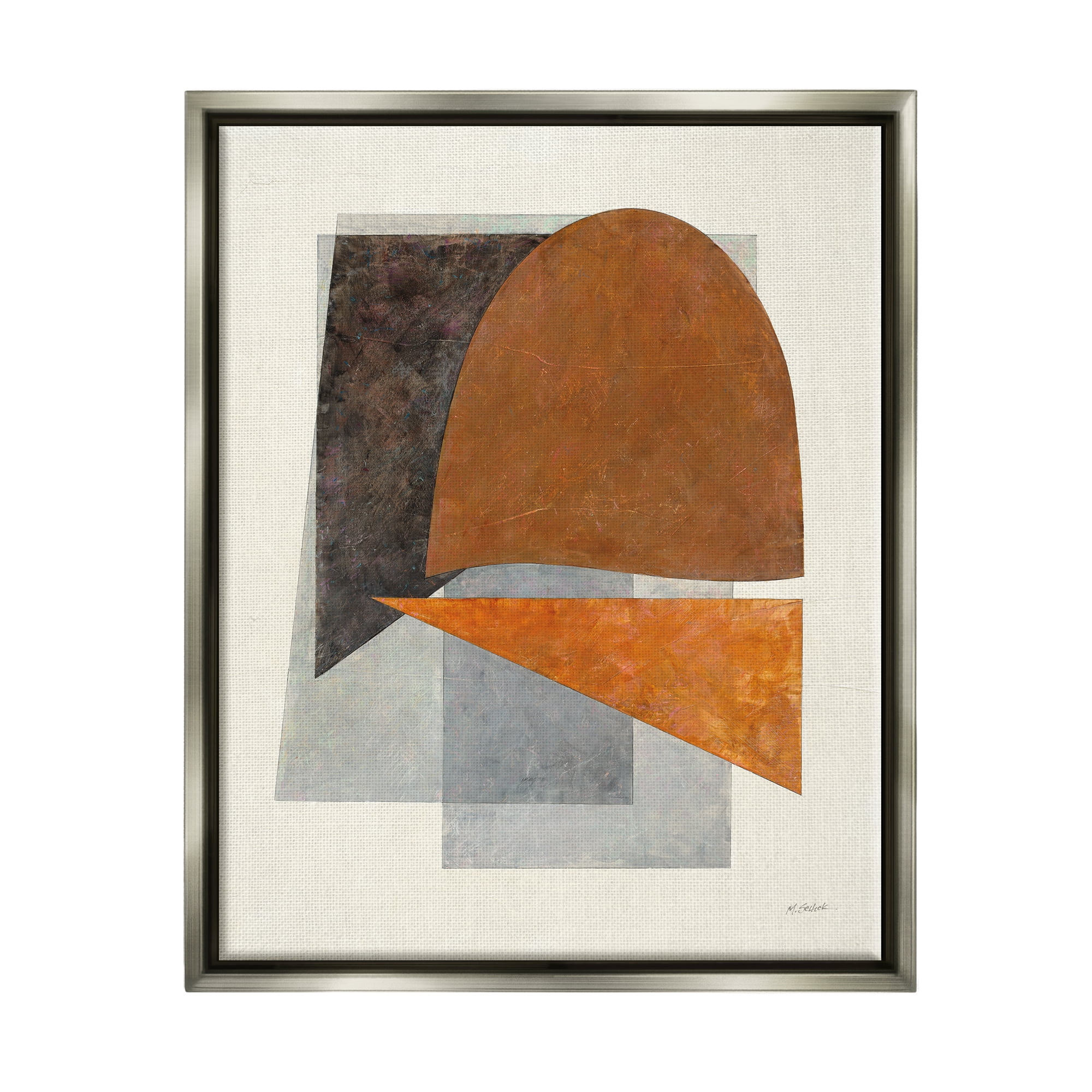 Stupell Industries Muted Geometric Abstraction Abstract Painting Gray Floater Framed Canvas Art Print Wall Art, 17 x 21