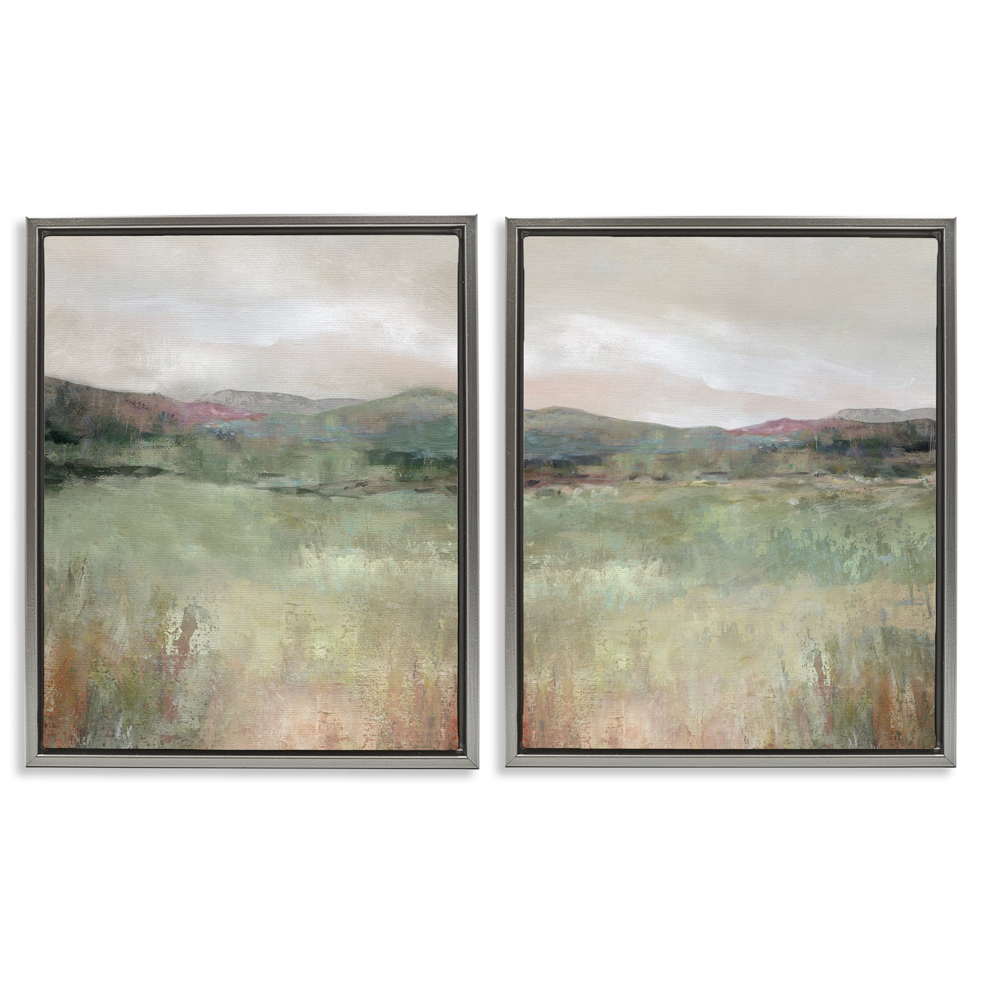 Stupell Industries Muted Glimpse of Spring 2 Piece Gray Framed Floater Canvas Set, design by Carol Robinson