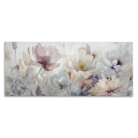 Stupell Industries Muted Grey Toned Flowers Floral Painting Wrapped Canvas Canvas Art Print Wall Art, 40 x 17