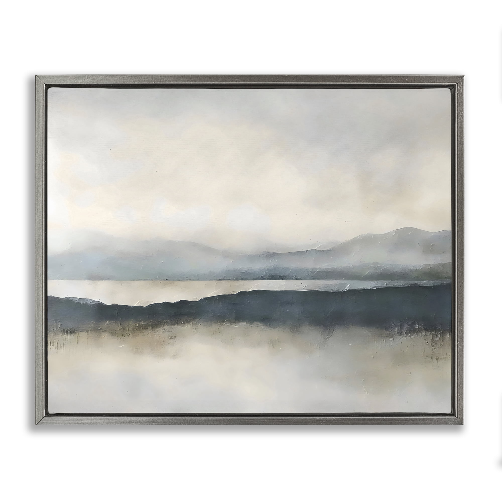 Stupell Industries Muted Horizon Mountainscape Gray Framed Floater Canvas Wall Art, design by Riley B