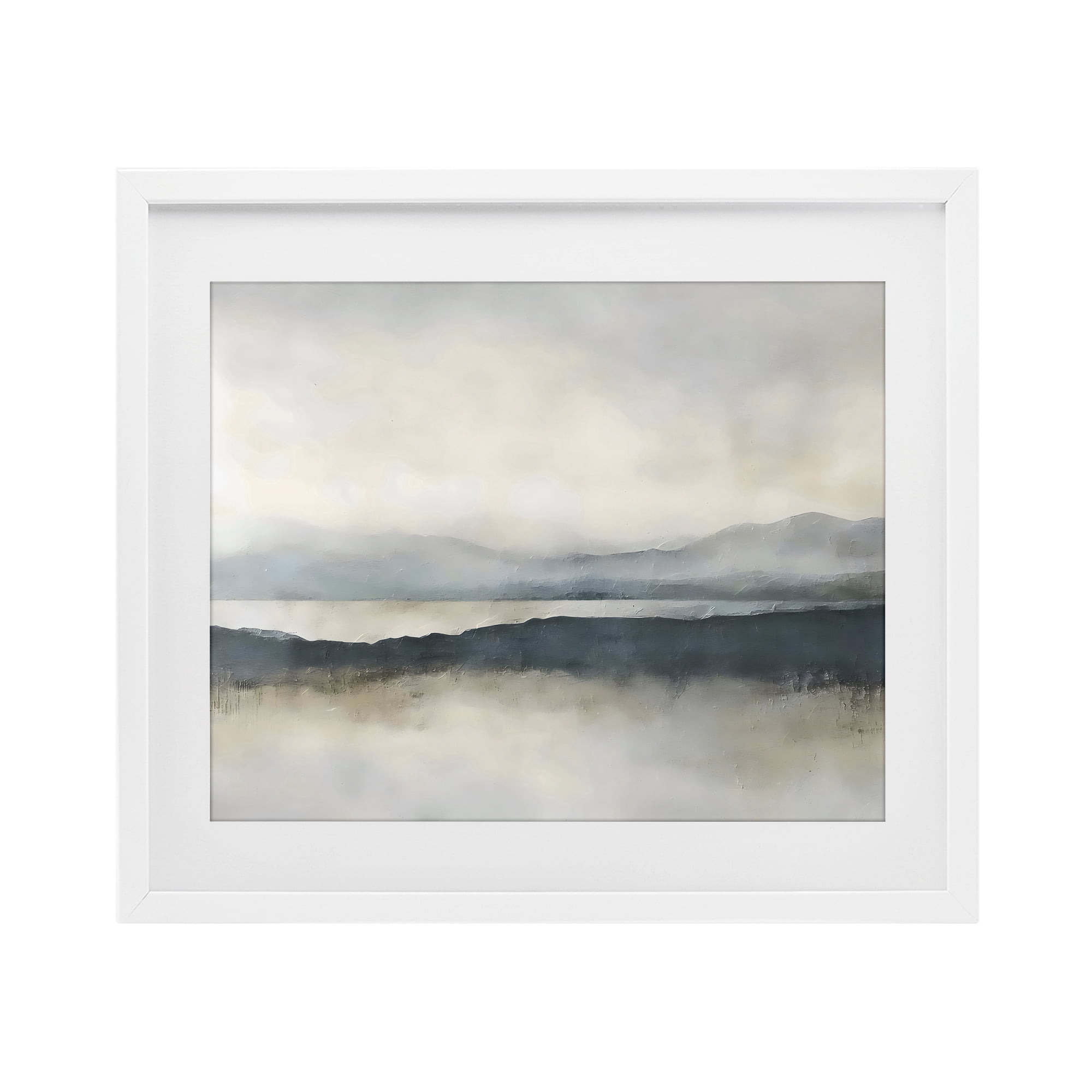 Stupell Industries Muted Horizon Mountainscape White Framed Print Under Glass, design by Riley B