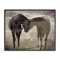 Stupell Industries Muted Horse Pair Hugging Animals Painting Black Framed Art Print Wall Art, 14 x 11