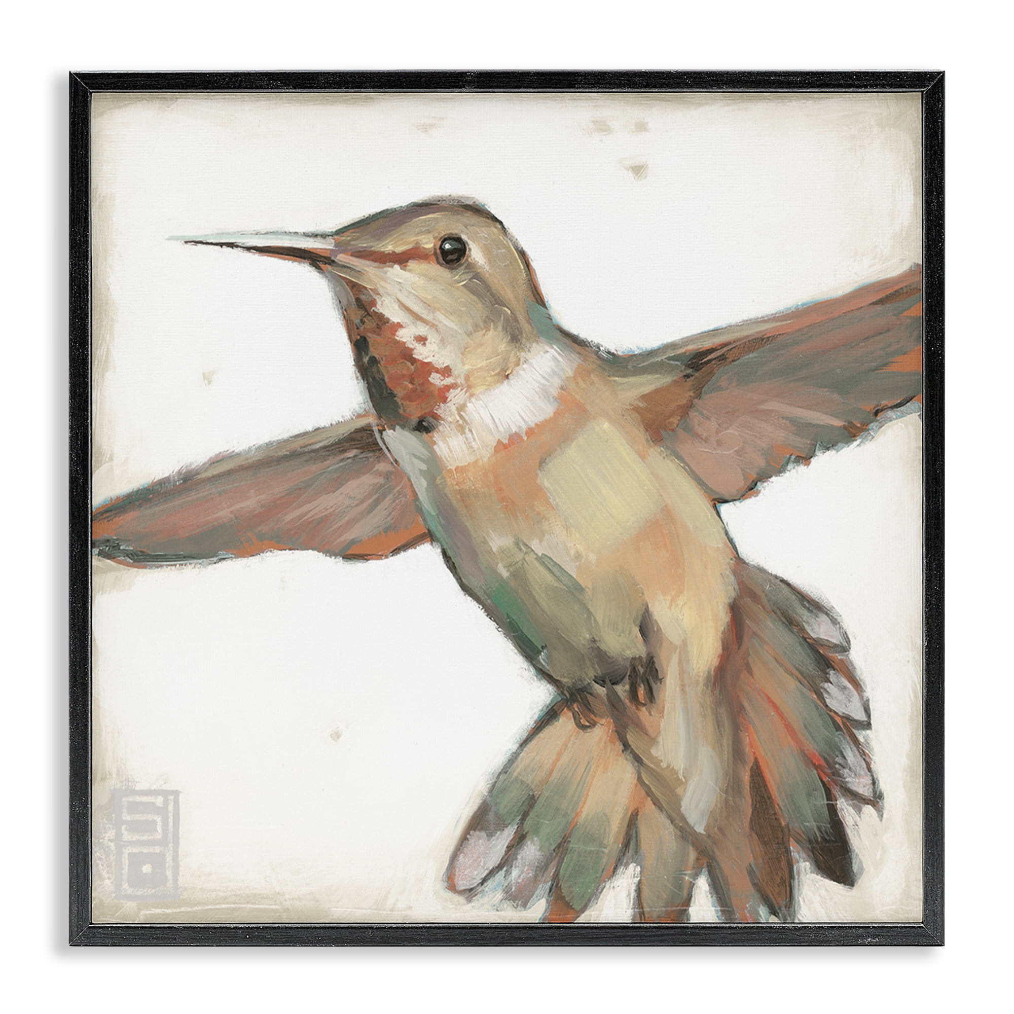 Stupell Industries Muted Hummingbird Portrait Animals Painting Black Framed Art Print Wall Art, 24 x 24