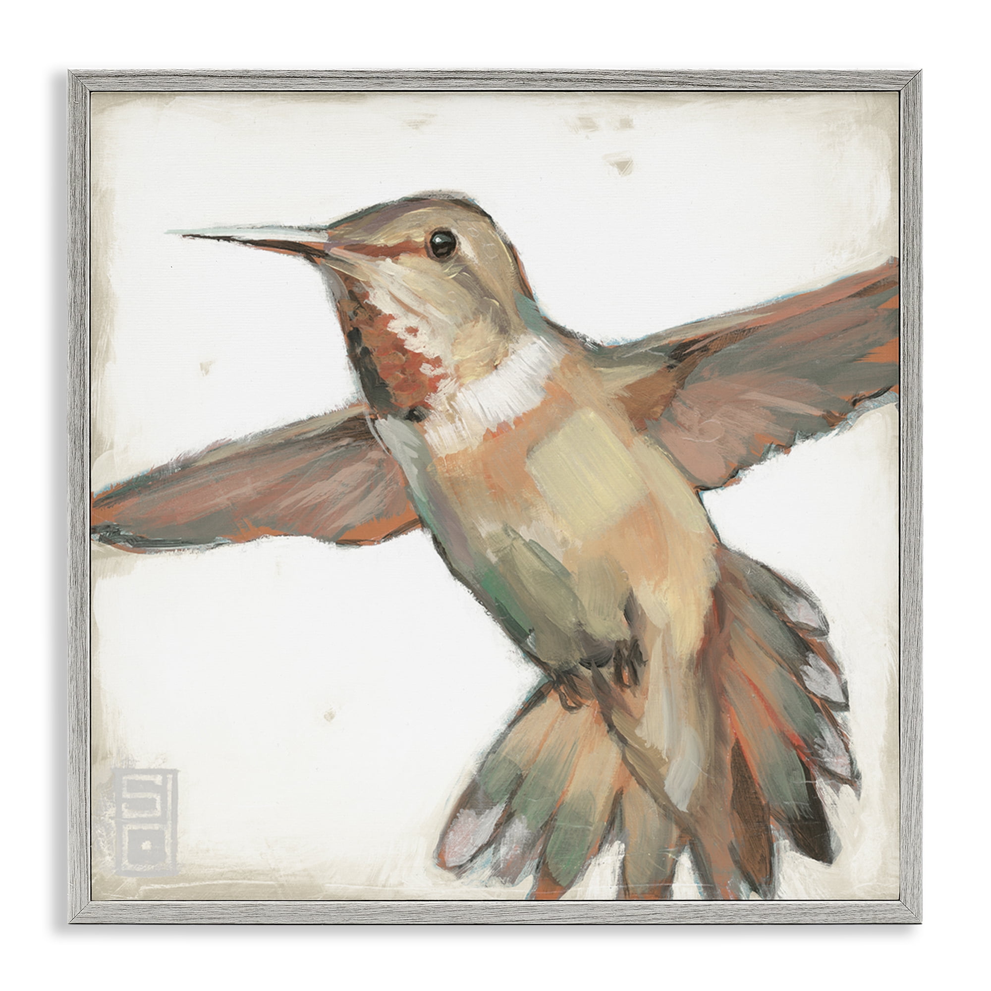 Stupell Industries Muted Hummingbird Portrait Animals Painting Gray Framed Art Print Wall Art, 24 x 24