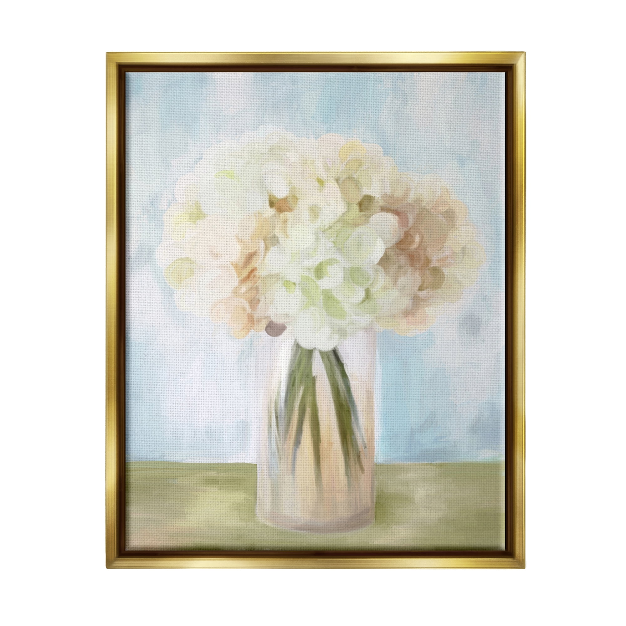 Stupell Industries Muted Hydrangea Bouquet Botanical & Floral Painting Gold Floater Framed Art Print Wall Art, 25 x 31