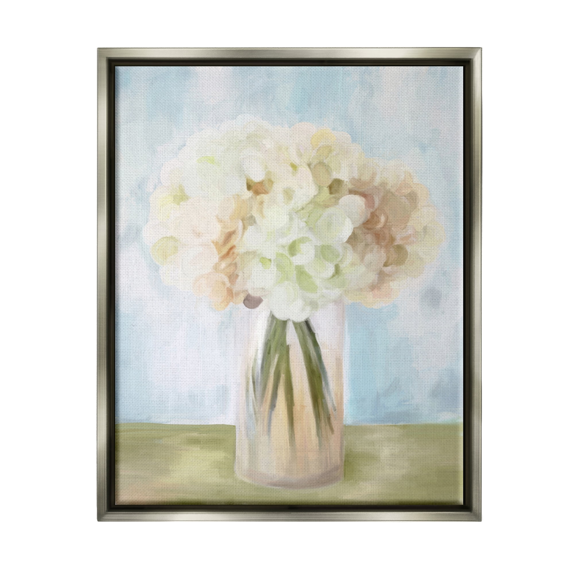 Stupell Industries Muted Hydrangea Bouquet Botanical & Floral Painting Gray Floater Framed Art Print Wall Art, 17 x 21