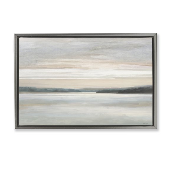 Stupell Industries Muted Lake Abstraction Gray Framed Floater Canvas Wall Art, design by Amber Sterling