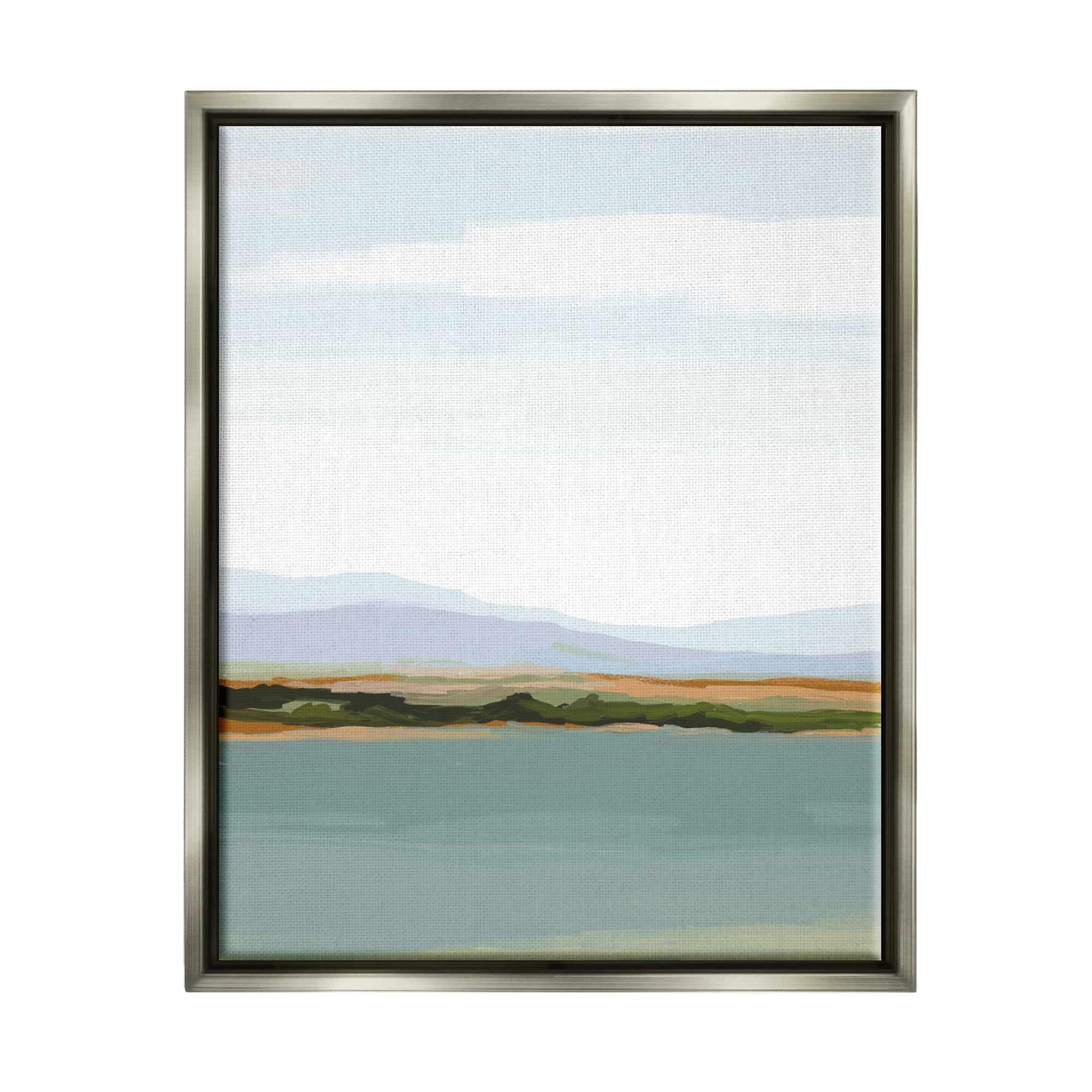 Stupell Industries Muted Lake Landscape Abstract Painting Gray Floater Framed Art Print Wall Art, 17 x 21