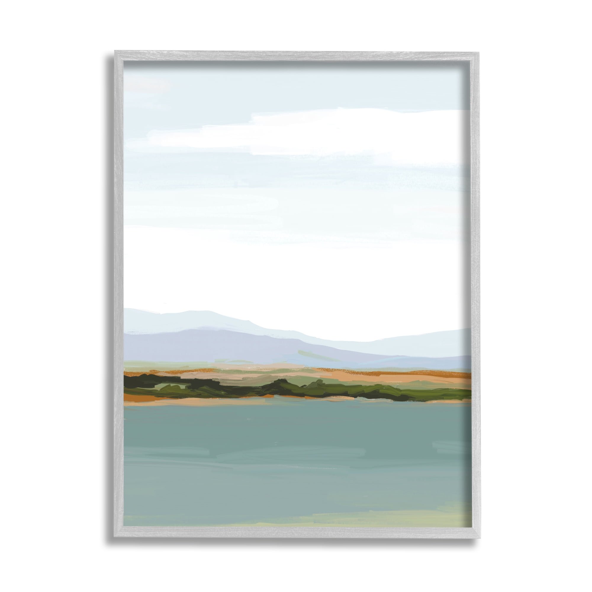 Stupell Industries Muted Lake Landscape Abstract Painting Gray Framed Art Print Wall Art, 24 x 30