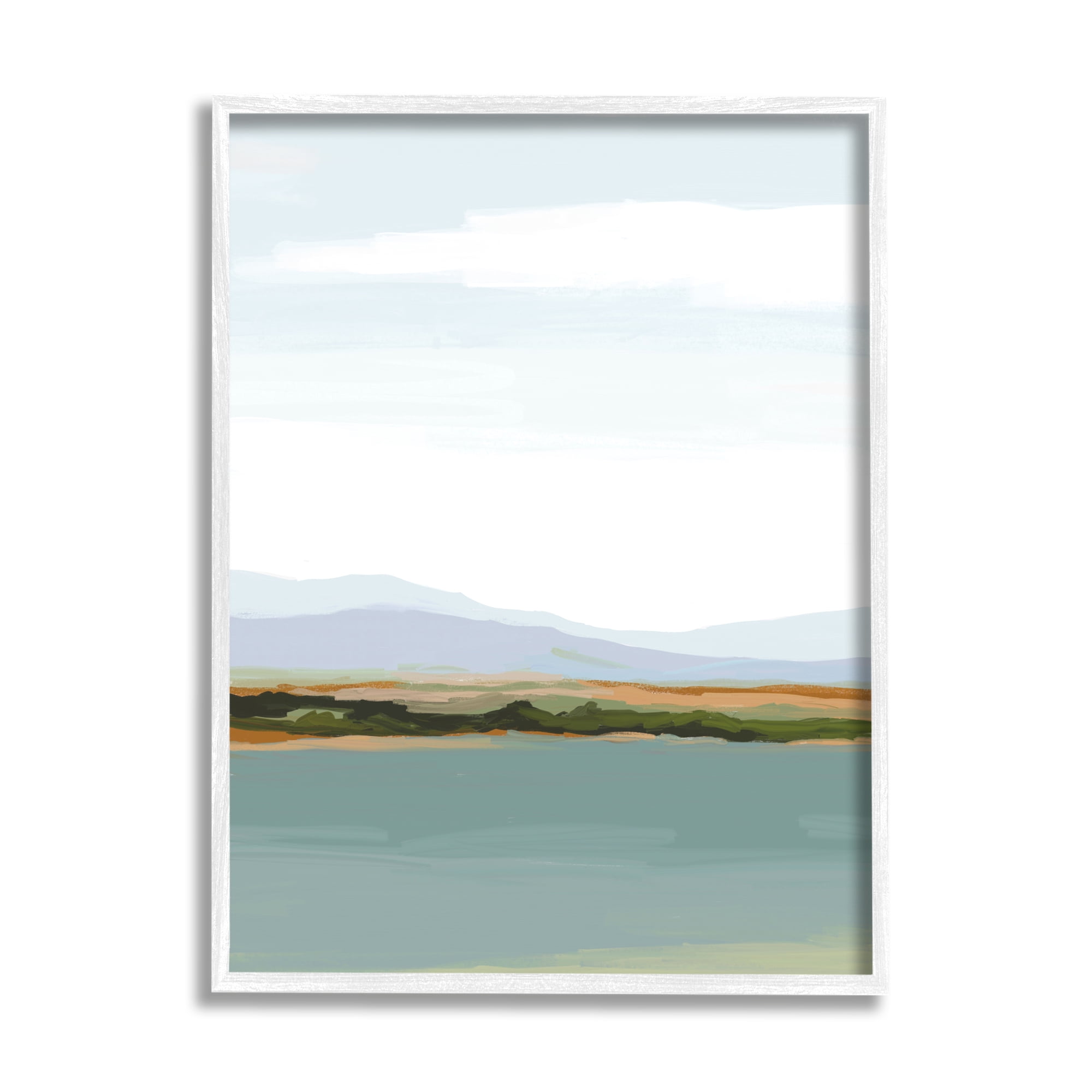 Stupell Industries Muted Lake Landscape Abstract Painting White Framed Art Print Wall Art, 24 x 30