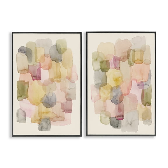 Stupell Industries Muted Layered Neutrals Abstract Painting Black Framed Art Print Wall Art, 12 x 18, Set of 2