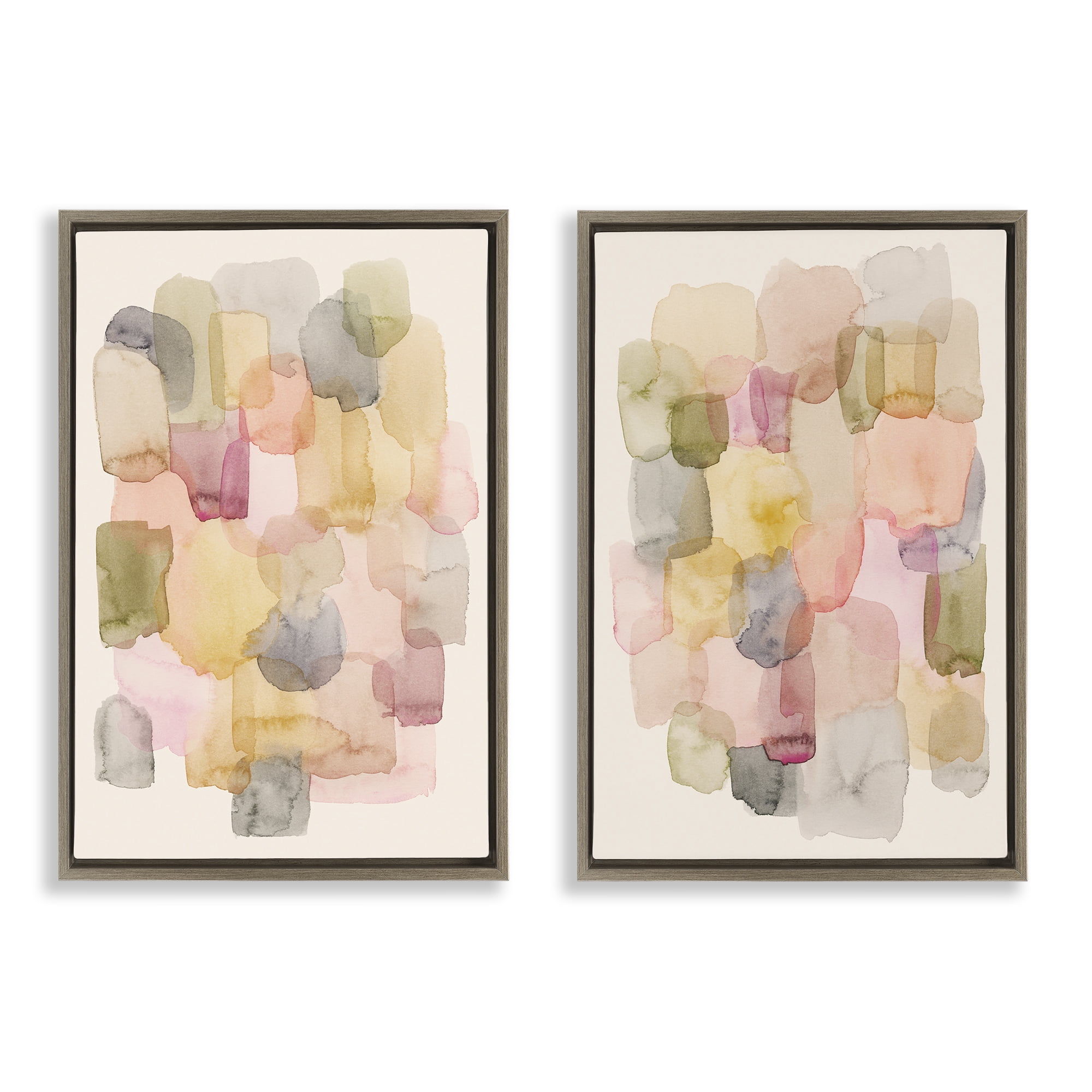 Stupell Industries Muted Layered Neutrals Abstract Painting Brown Floater Framed Canvas Art Print Wall Art, 17 x 25, Set of 2