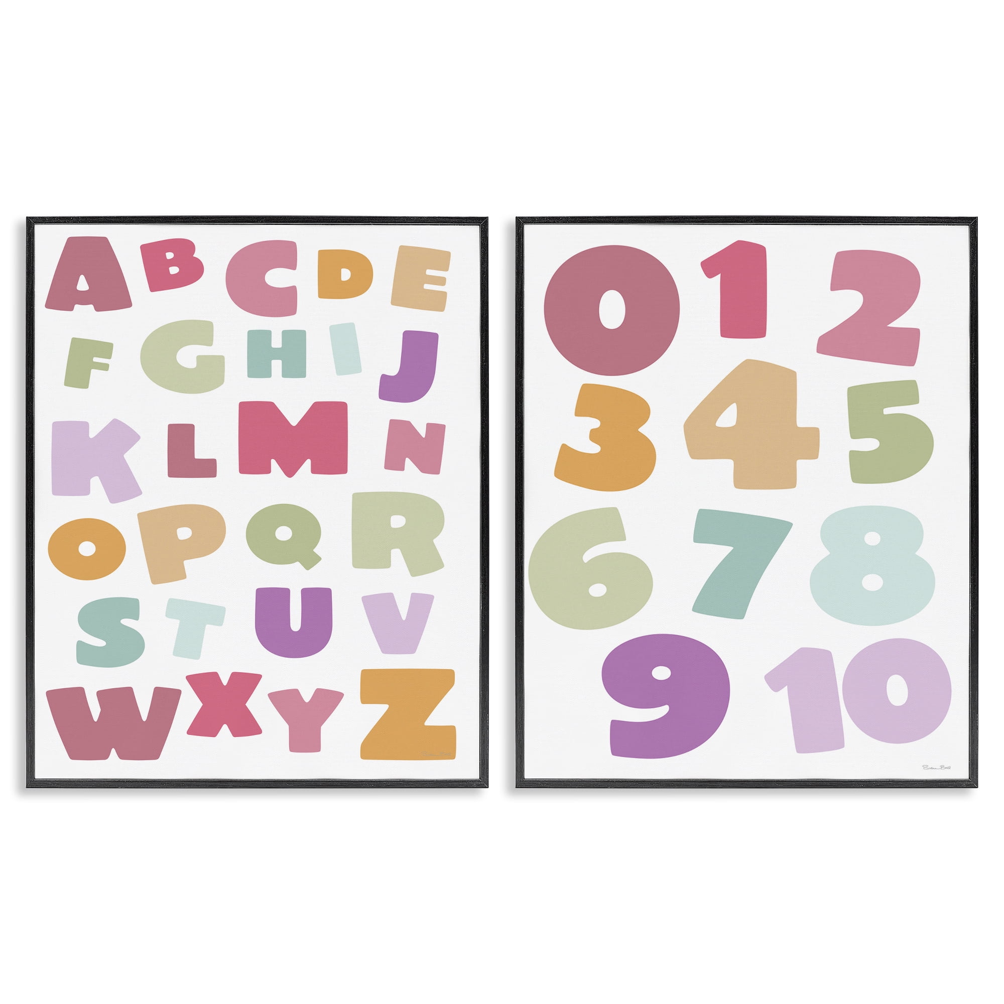Stupell Industries Muted Letters & Numbers Educational 2 Piece Black Framed Giclee Art Set, design by Susan Ball