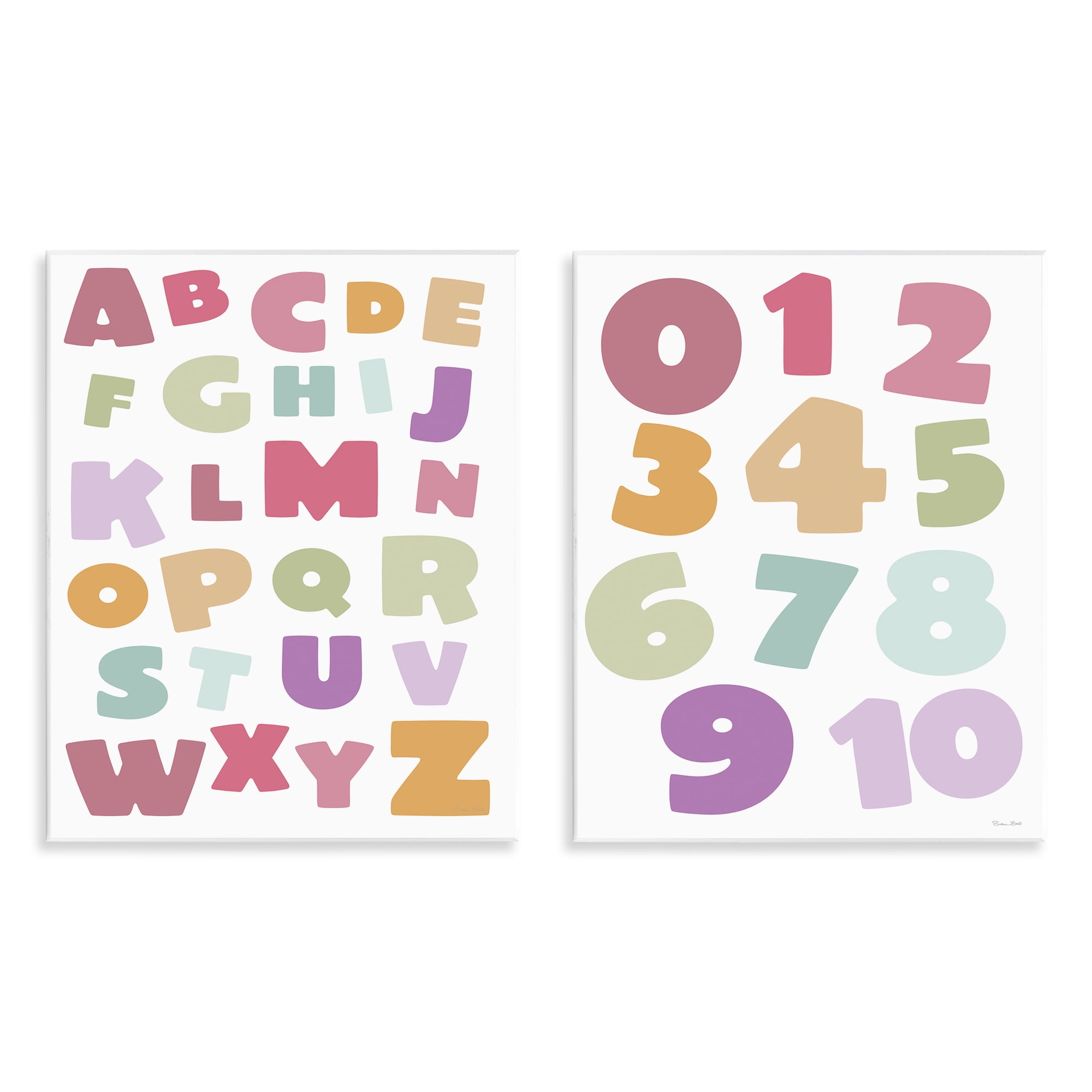 Stupell Industries Muted Letters & Numbers Educational 2 Piece Wall Plaque Art Set, design by Susan Ball