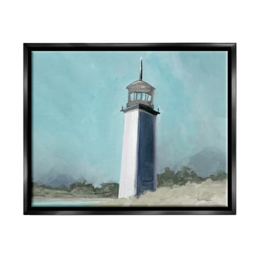 Stupell Industries Muted Lighthouse Landscape Nature Painting Black Floater Framed Art Print Wall Art, 21 x 17