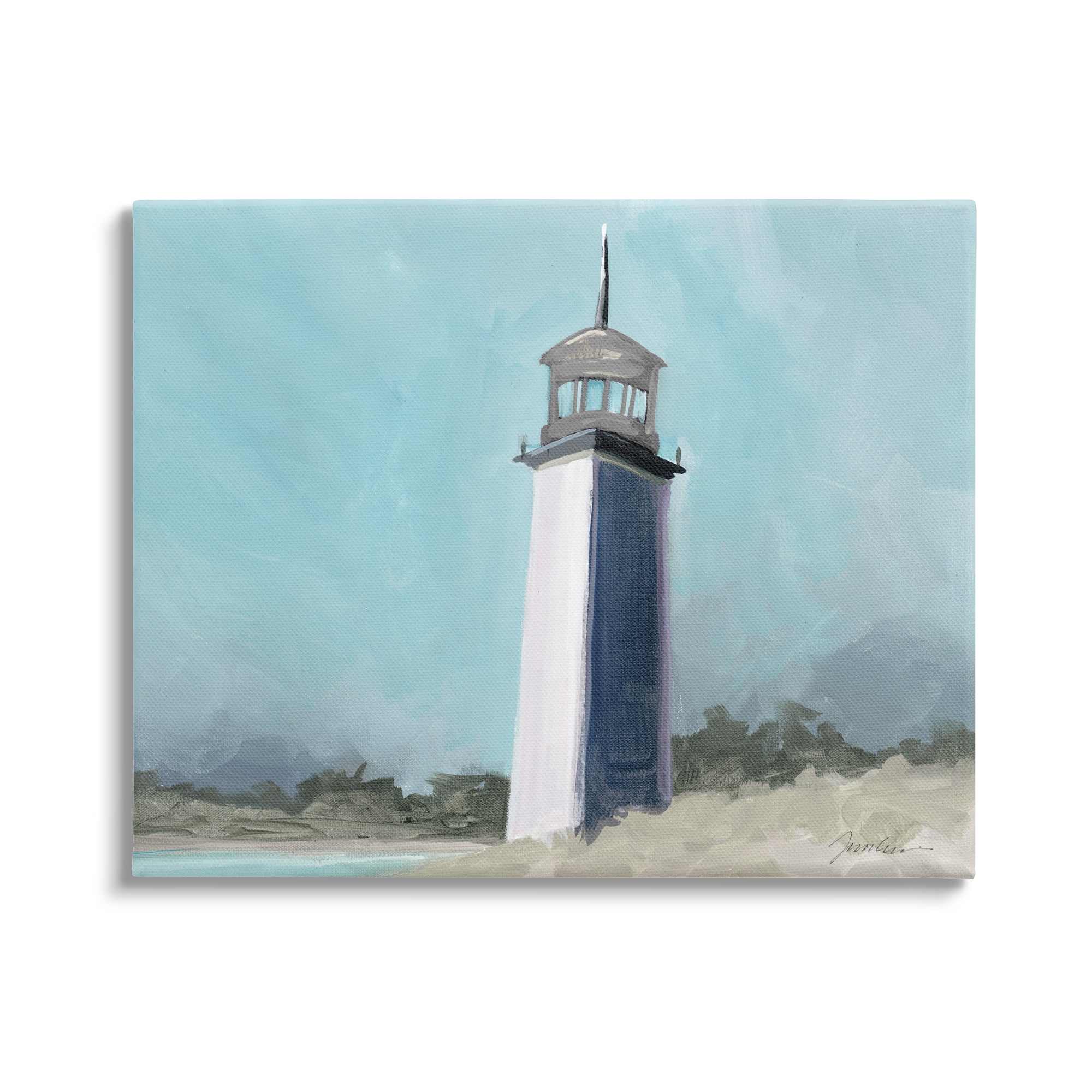 Stupell Industries Muted Lighthouse Landscape Nature Painting Gallery Wrapped Canvas Print Wall Art, 20 x 16