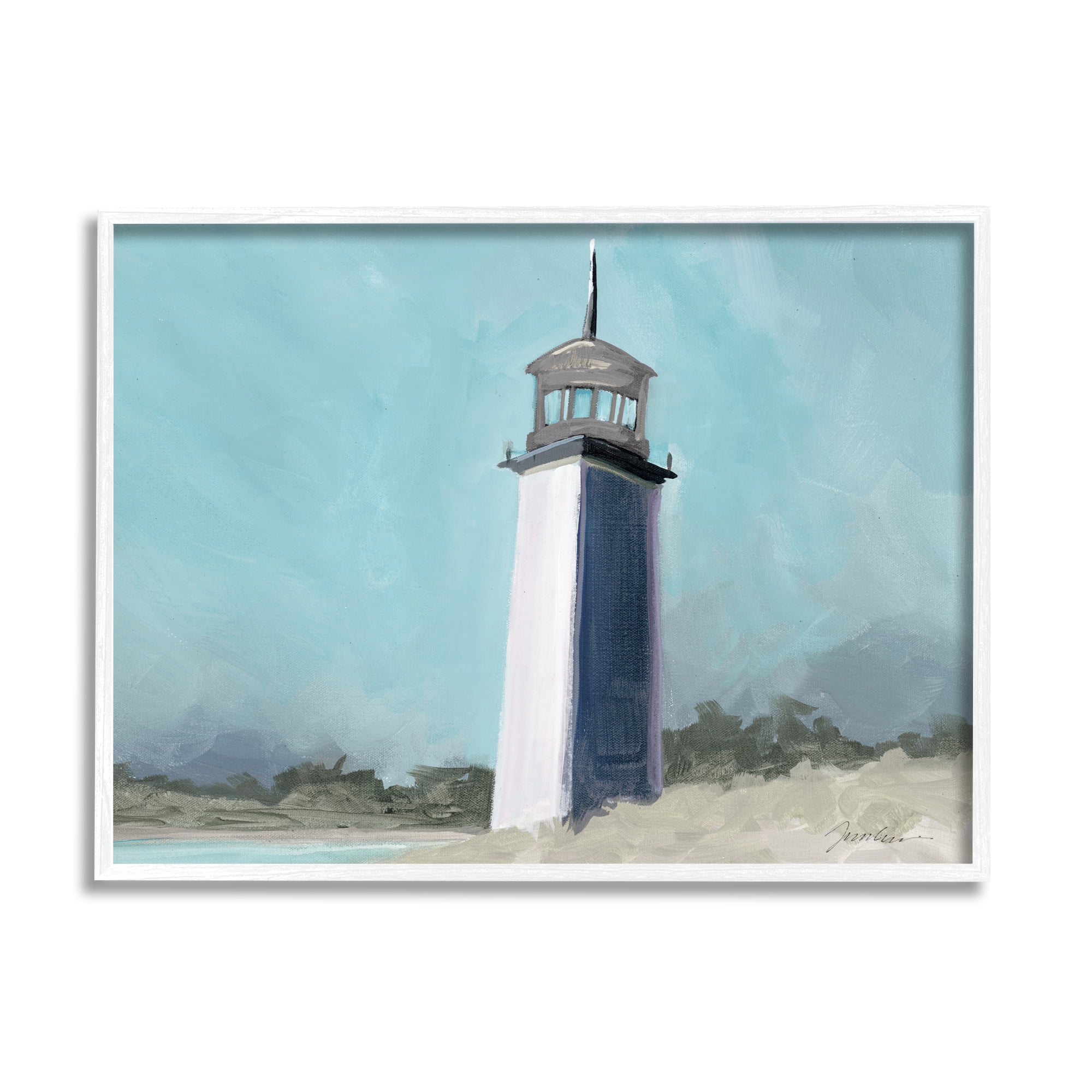 Stupell Industries Muted Lighthouse Landscape Nature Painting White Framed Art Print Wall Art, 14 x 11