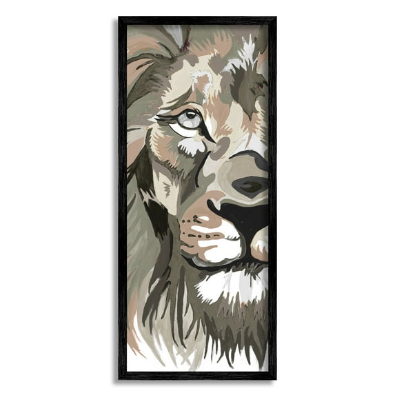 Stupell Industries Muted Lion Face Portrait Animals & Insects Painting Black Framed Art Print Wall Art, 13 x 30