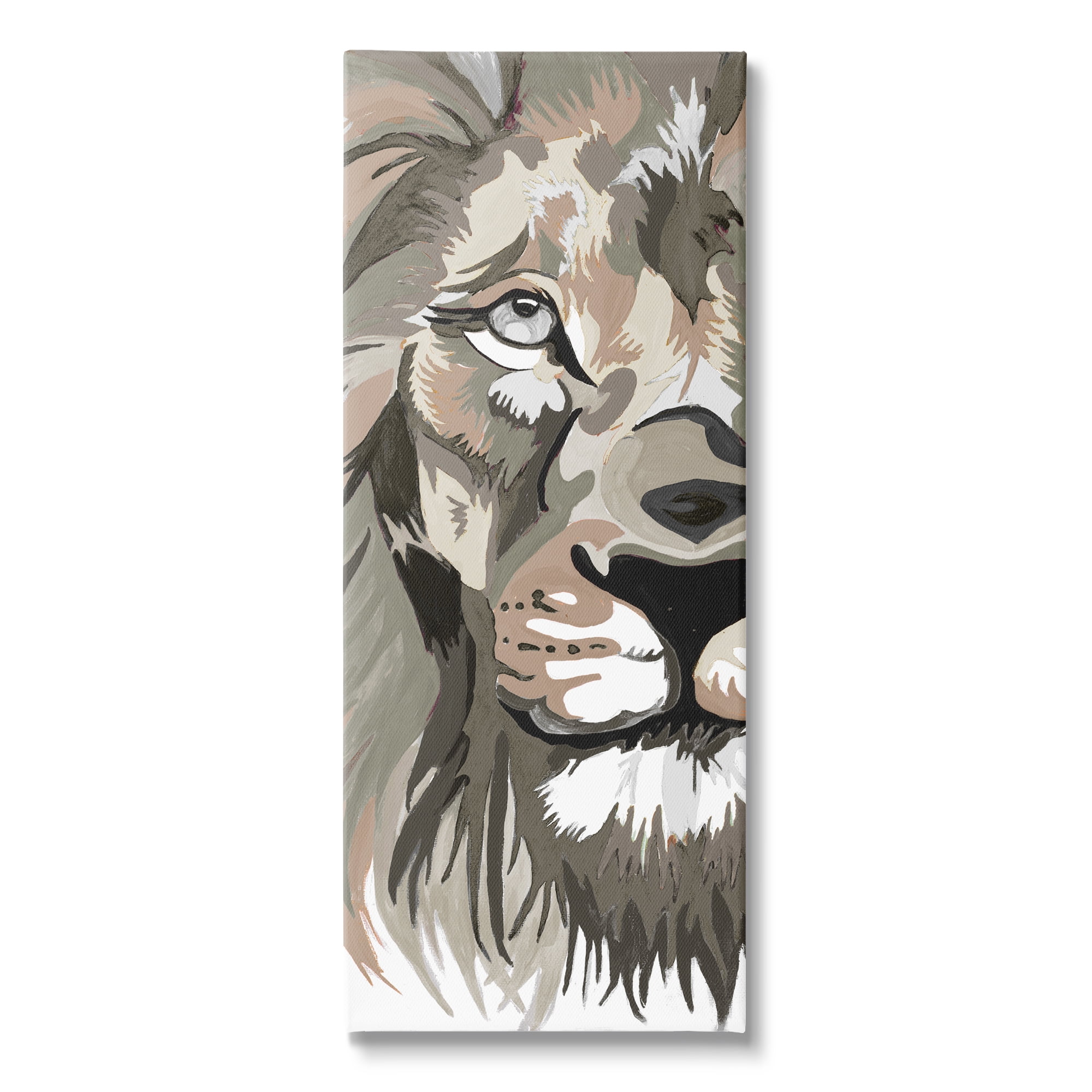 Stupell Industries Muted Lion Face Portrait Animals & Insects Painting Gallery Wrapped Canvas Print Wall Art, 10 x 24