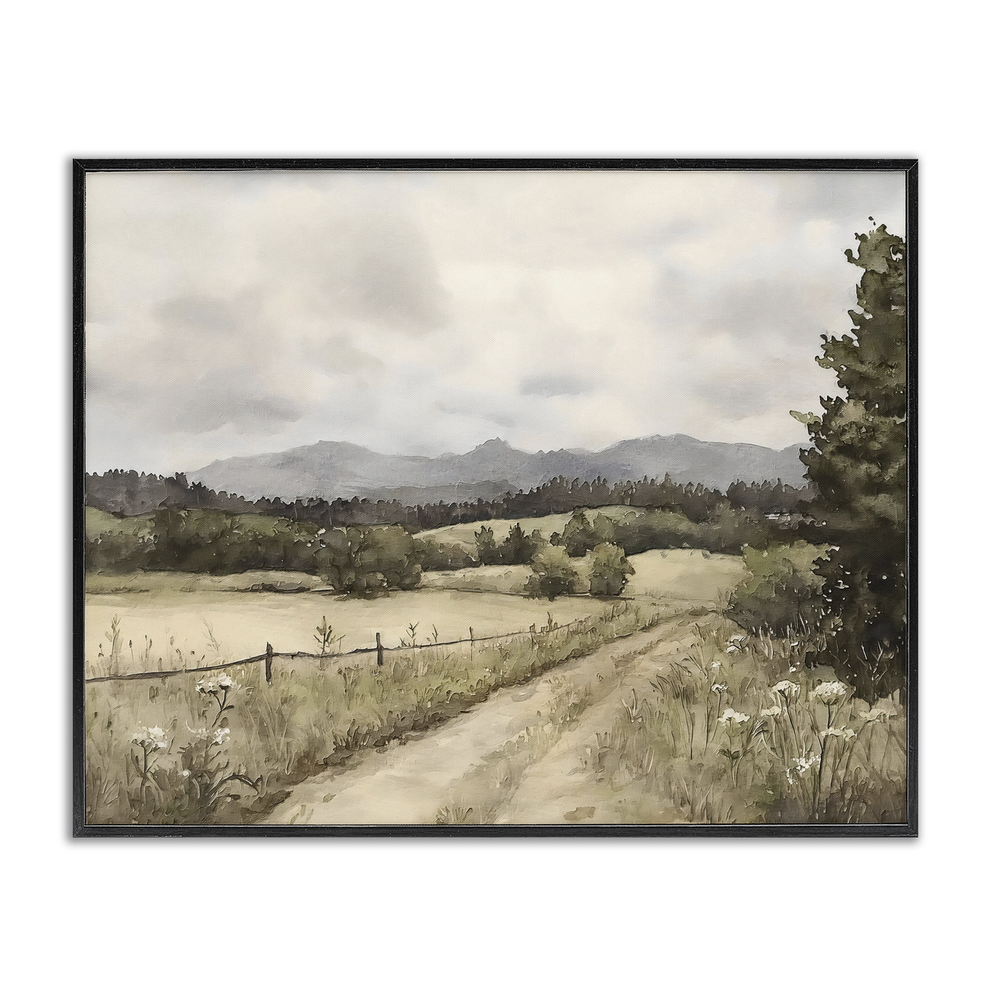 Stupell Industries Muted Meadow Lane Black Framed Giclee Art, design by Riley B