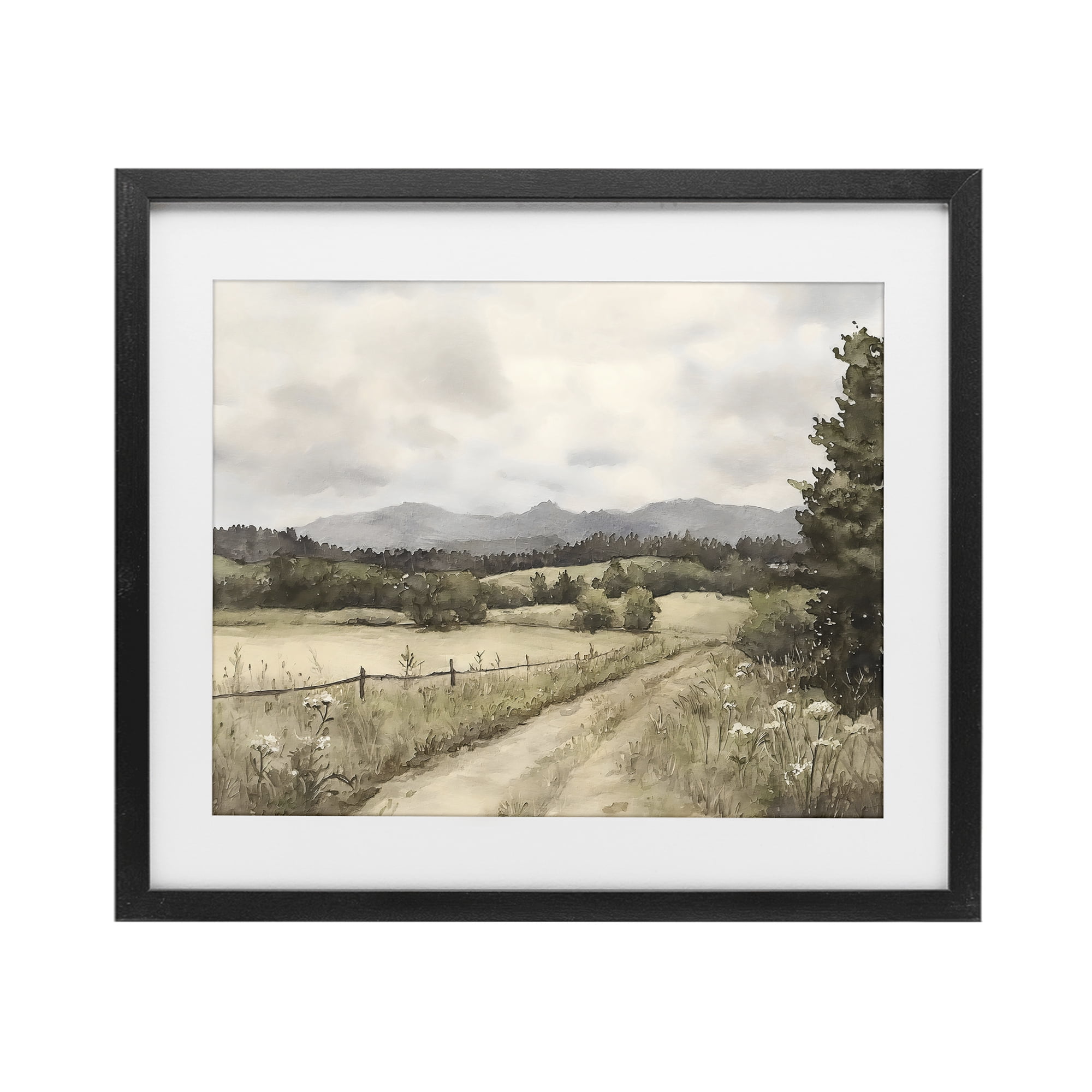 Stupell Industries Muted Meadow Lane Black Framed Print Under Glass, design by Riley B