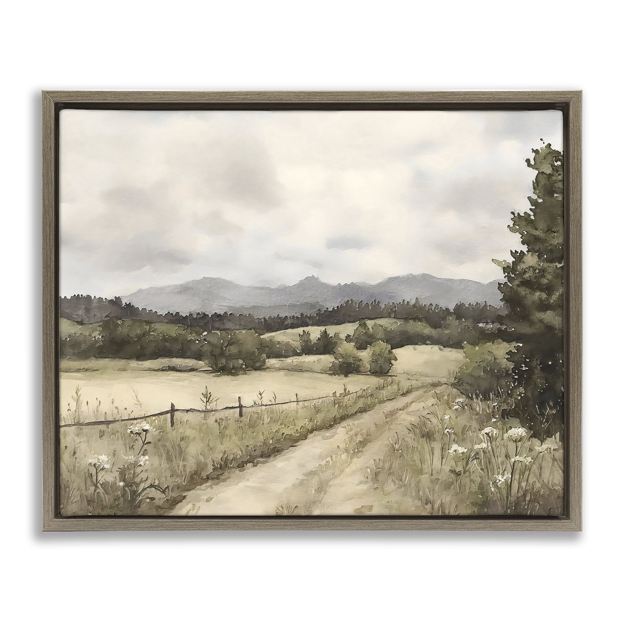 Stupell Industries Muted Meadow Lane Brown Framed Floater Canvas Wall Art, design by Riley B