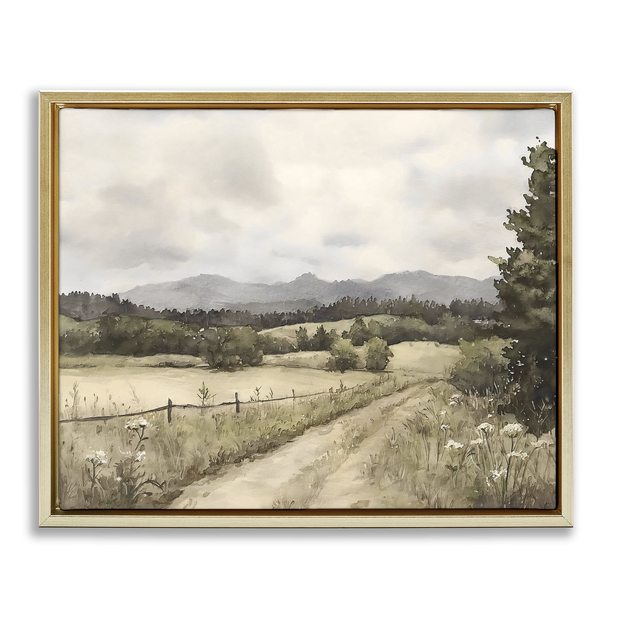 Stupell Industries Muted Meadow Lane Gold Framed Floater Canvas Wall Art, design by Riley B