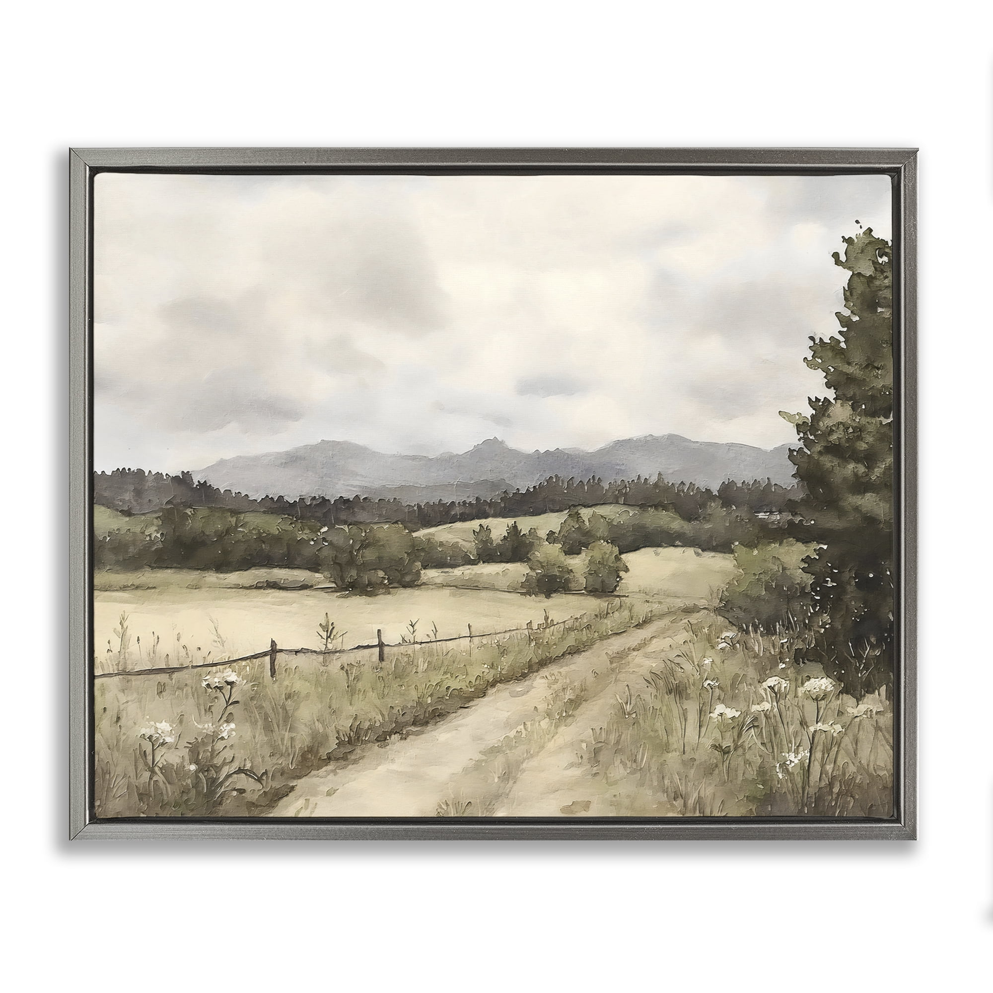 Stupell Industries Muted Meadow Lane Gray Framed Floater Canvas Wall Art, design by Riley B
