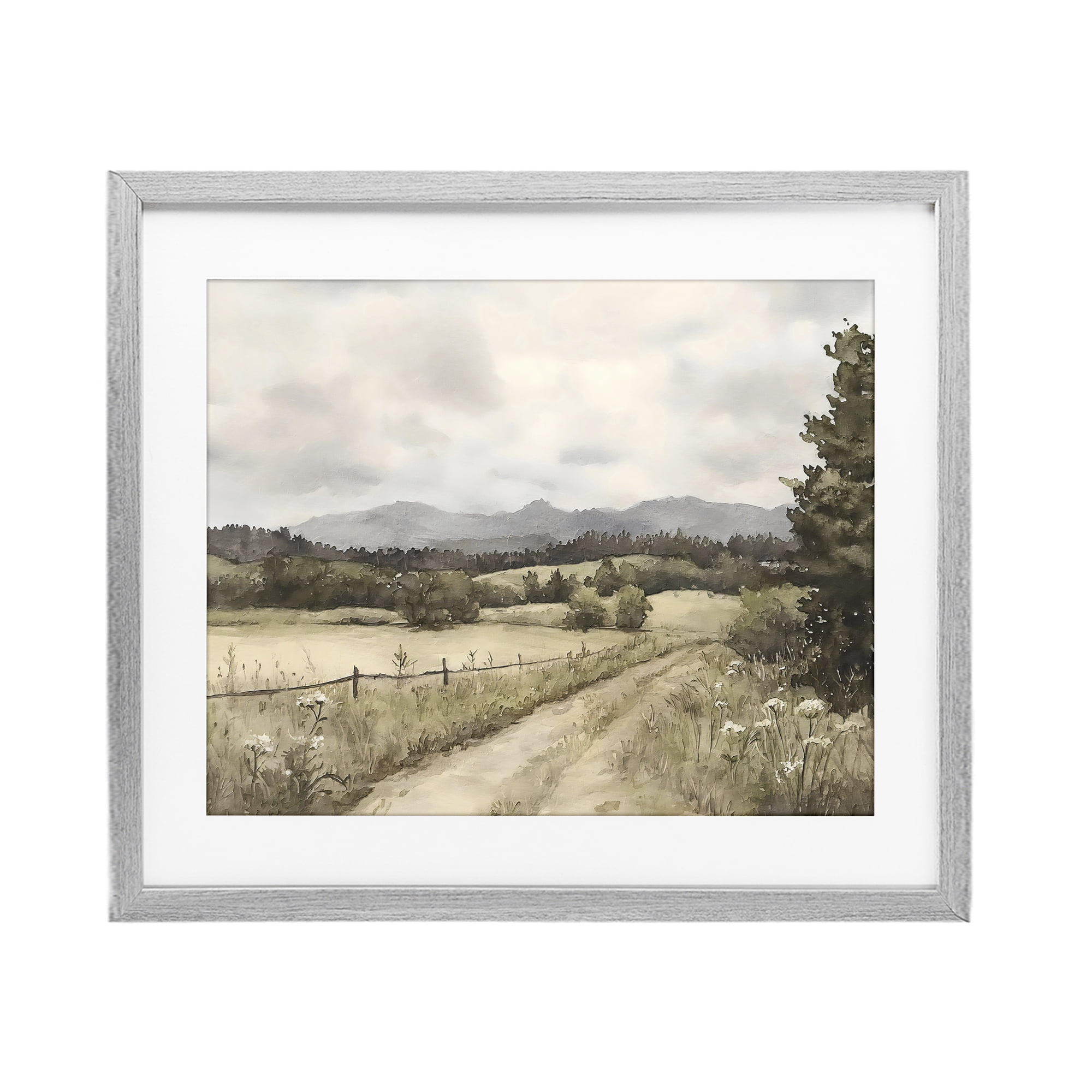 Stupell Industries Muted Meadow Lane Gray Framed Print Under Glass, design by Riley B