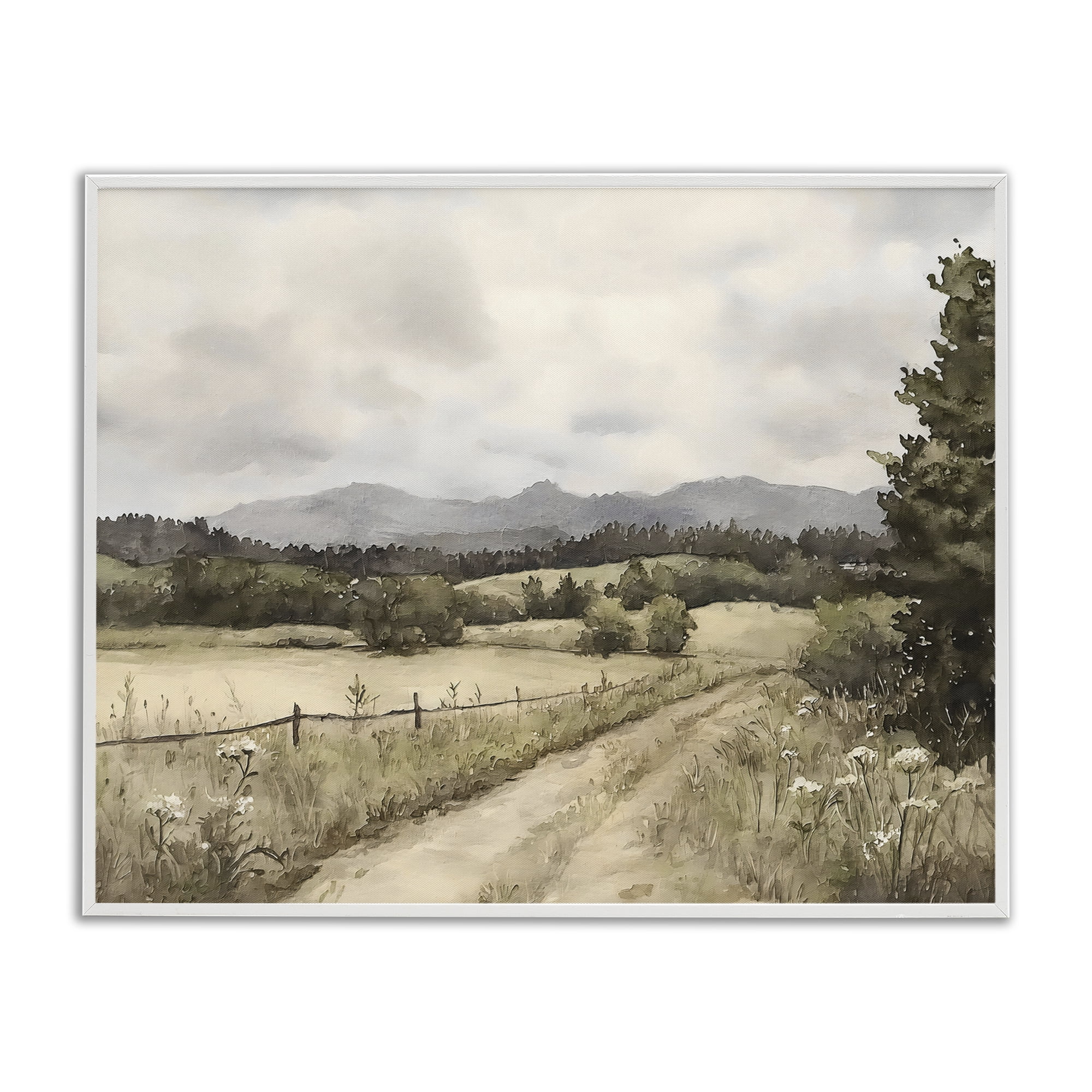 Stupell Industries Muted Meadow Lane White Framed Giclee Art, design by Riley B