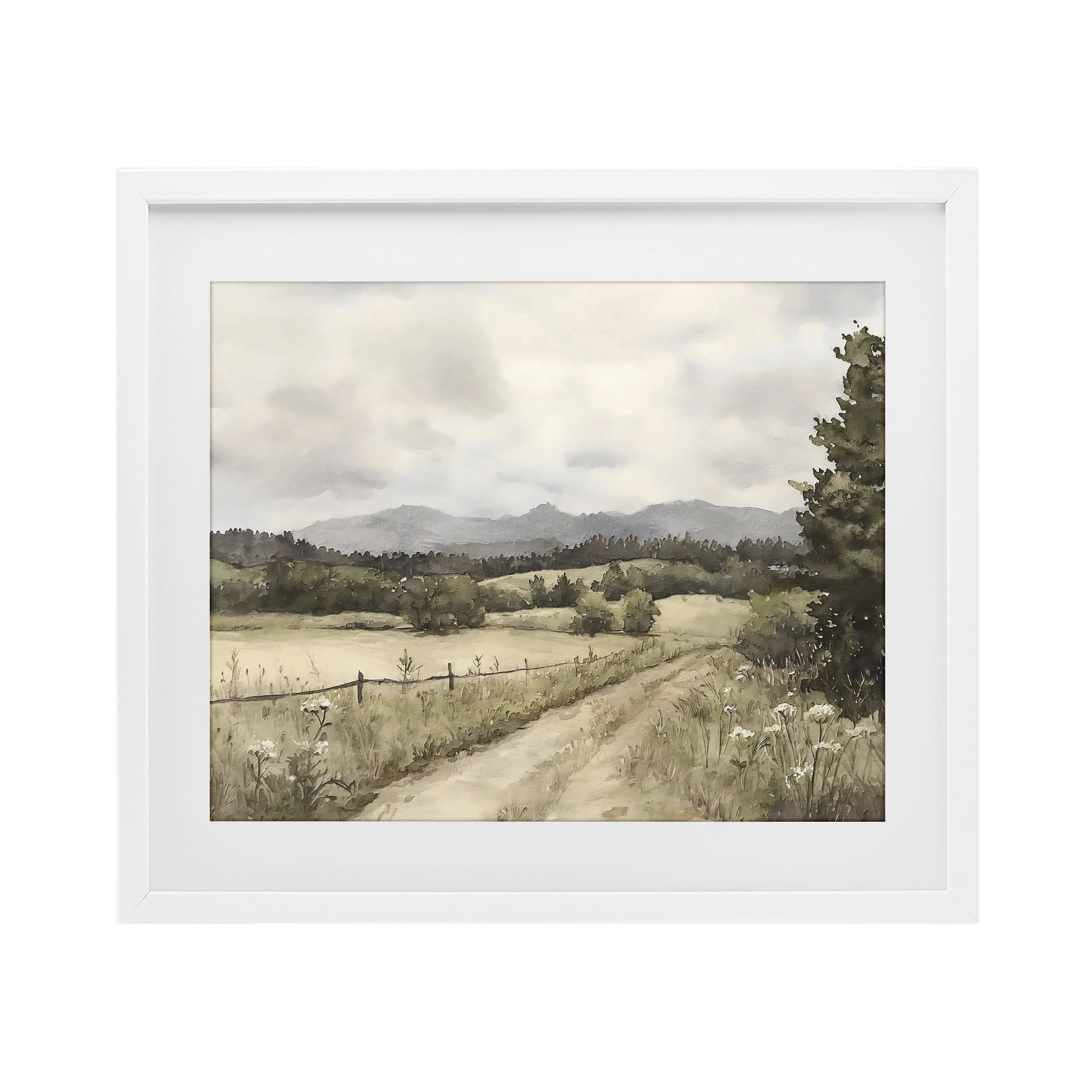 Stupell Industries Muted Meadow Lane White Framed Print Under Glass, design by Riley B