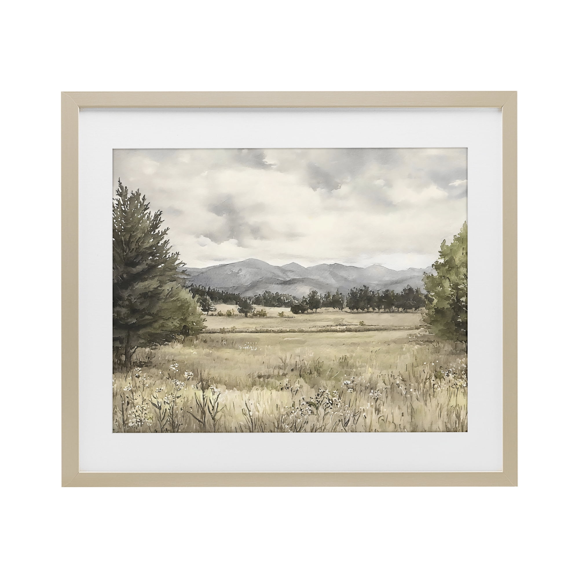 Stupell Industries Muted Mountain Meadow Birch Framed Print Under Glass, design by Riley B