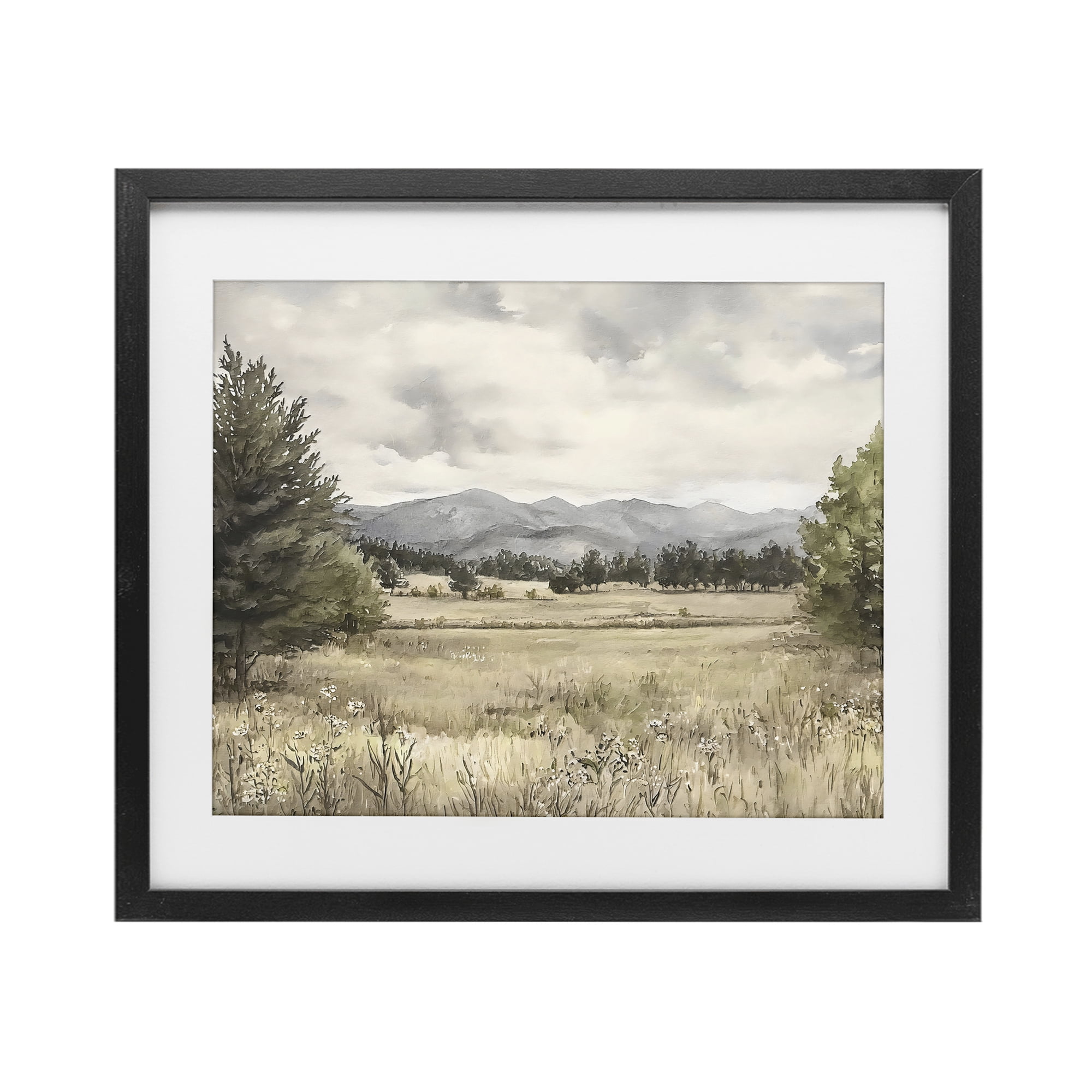 Stupell Industries Muted Mountain Meadow Black Framed Print Under Glass, design by Riley B