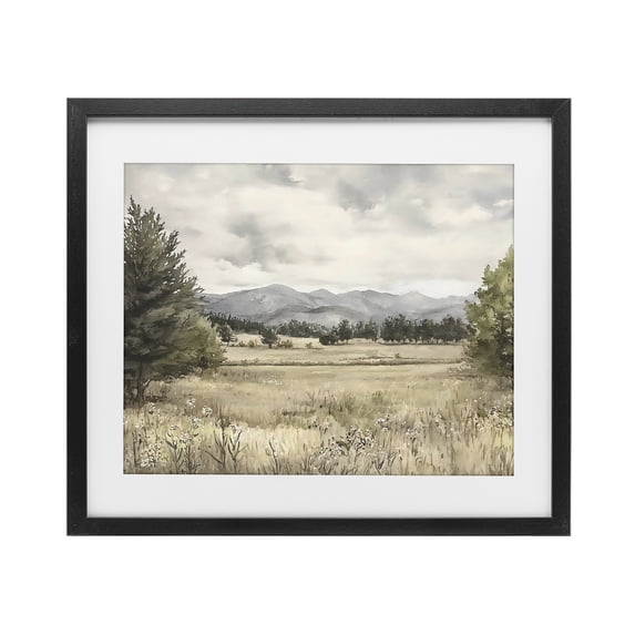 Stupell Industries Farmhouse Muted Mountain Meadow Black Framed Print Under Glass, 16 x 13, by Riley B