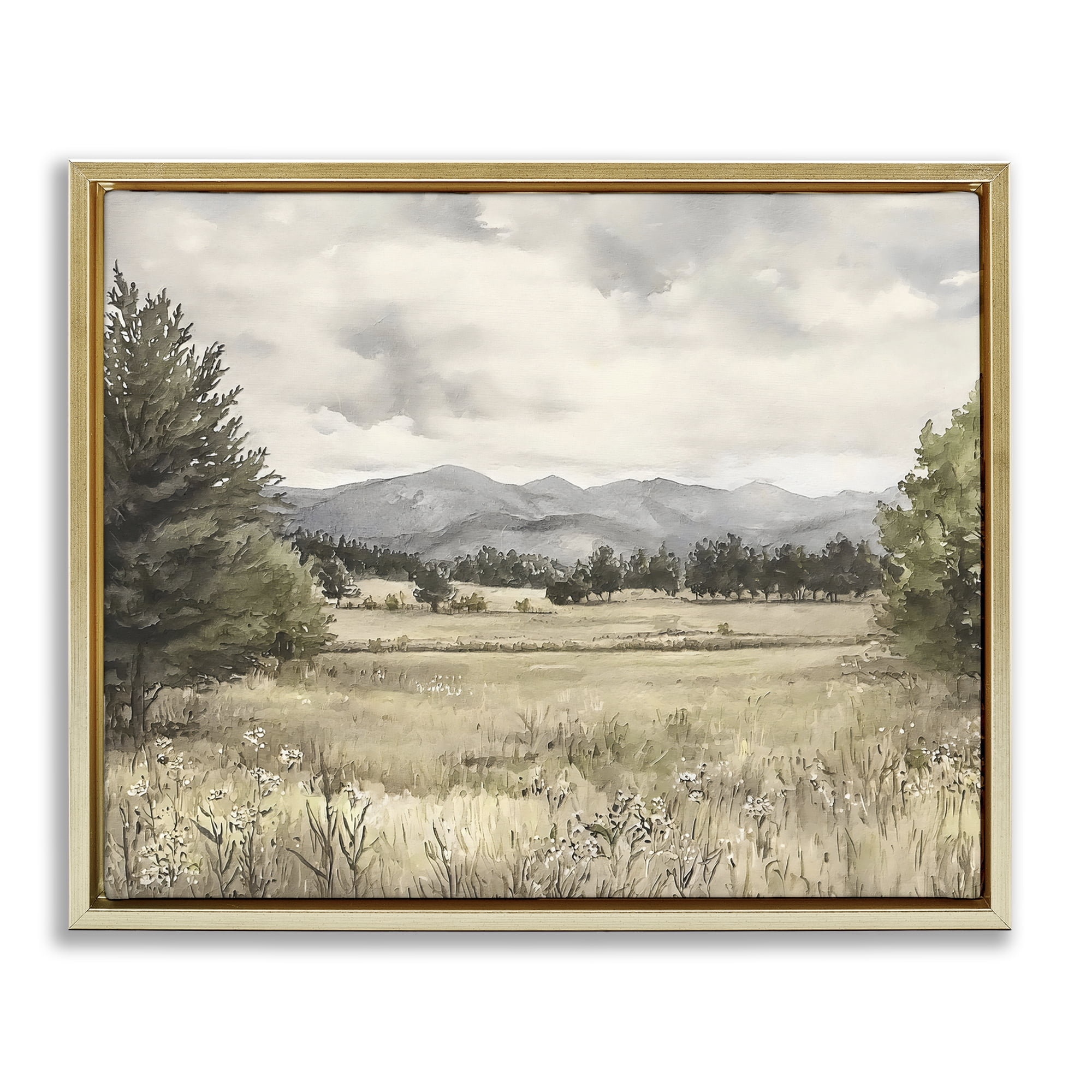 Stupell Industries Muted Mountain Meadow Gold Framed Floater Canvas Wall Art, design by Riley B