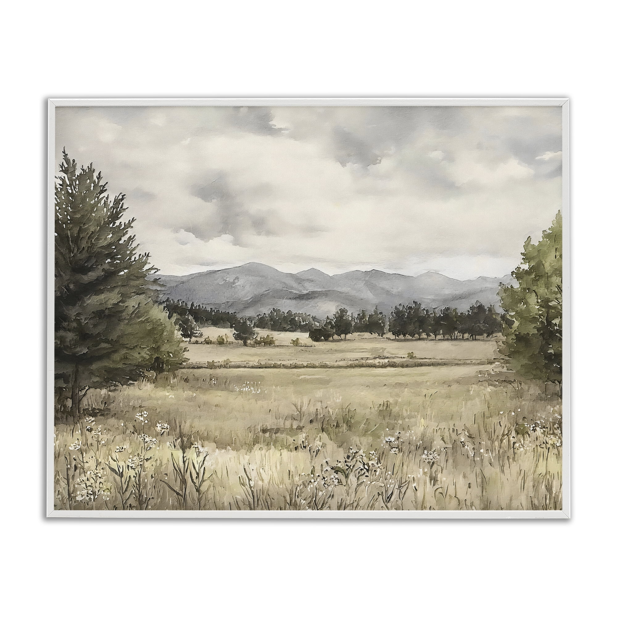 Stupell Industries Muted Mountain Meadow White Framed Giclee Art, design by Riley B