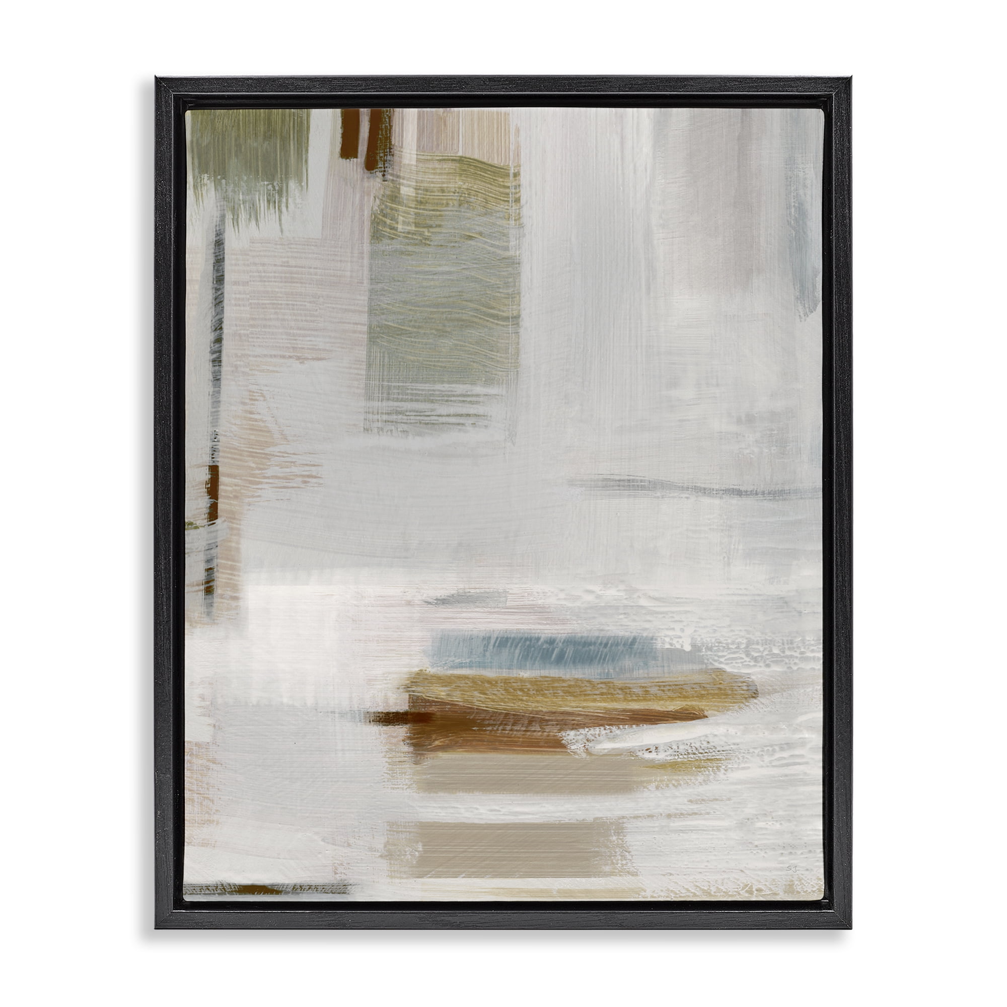 Stupell Industries Muted Neutral Composition Abstract Painting Black Floater Framed Canvas Art Print Wall Art, 25 x 31