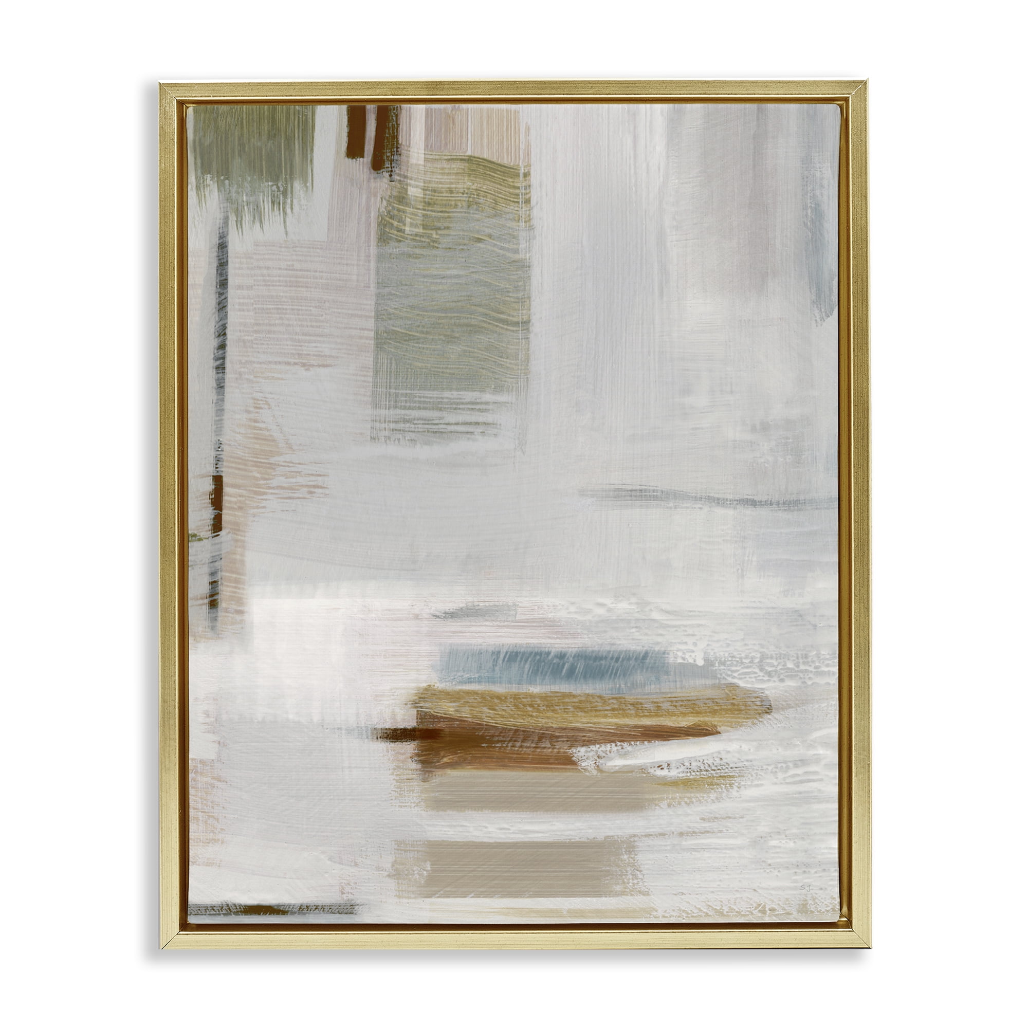 Stupell Industries Muted Neutral Composition Abstract Painting Gold Floater Framed Canvas Art Print Wall Art, 25 x 31
