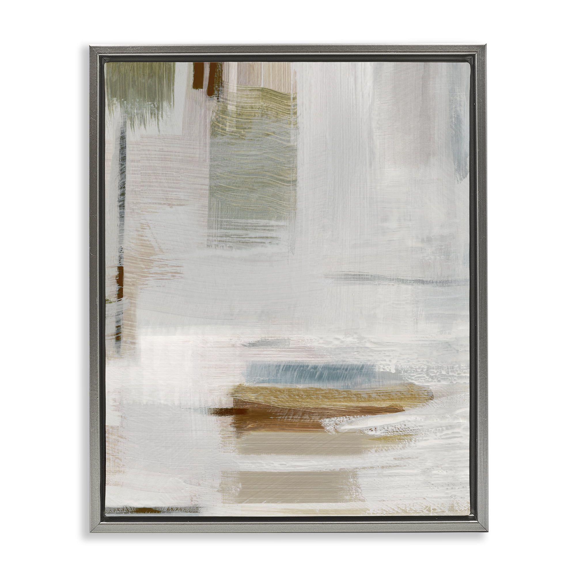 Stupell Industries Muted Neutral Composition Abstract Painting Gray Floater Framed Canvas Art Print Wall Art, 25 x 31
