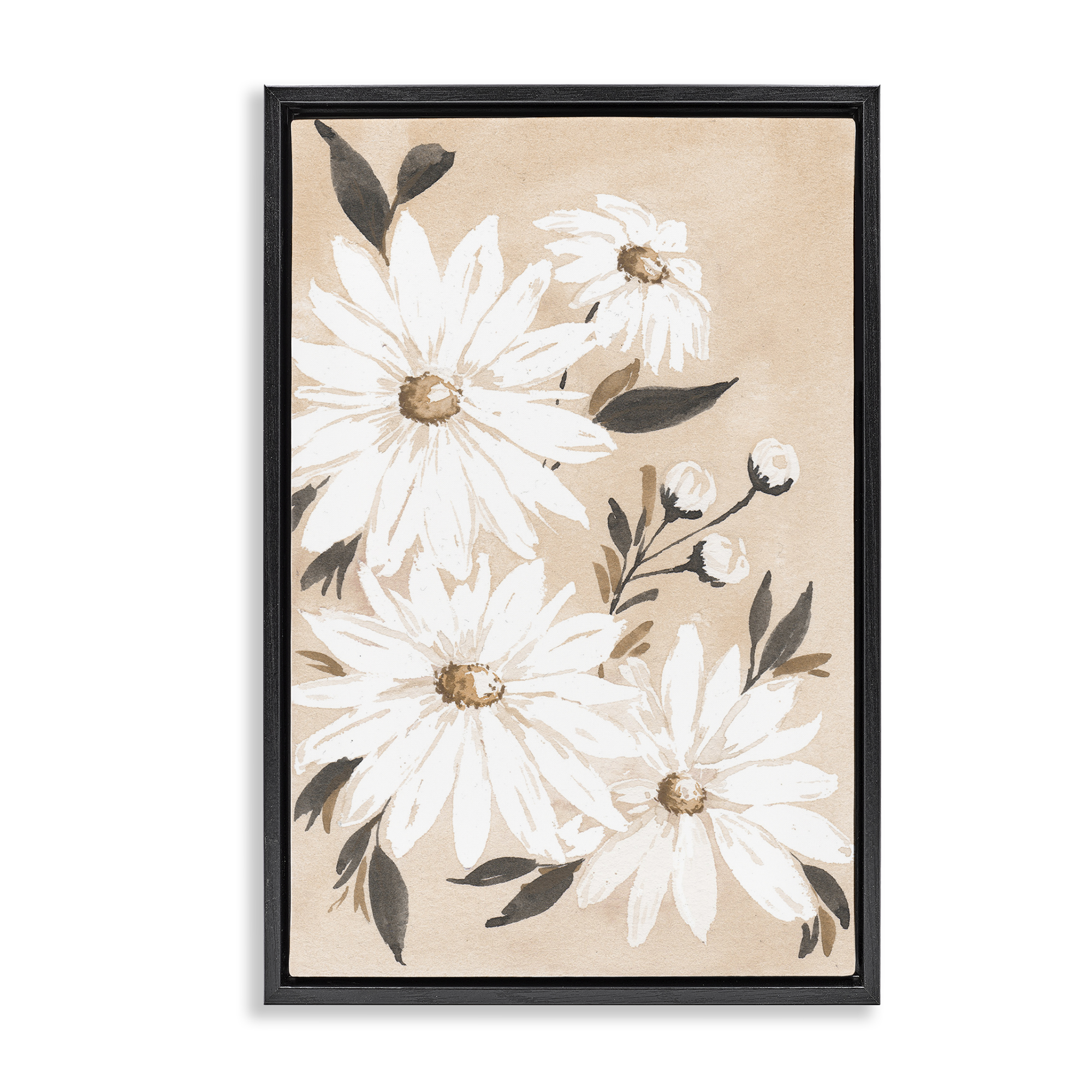 Stupell Industries Muted Neutral Daisies Botanical & Floral Painting Black Floater Framed Art Print Wall Art, 21 x 31
