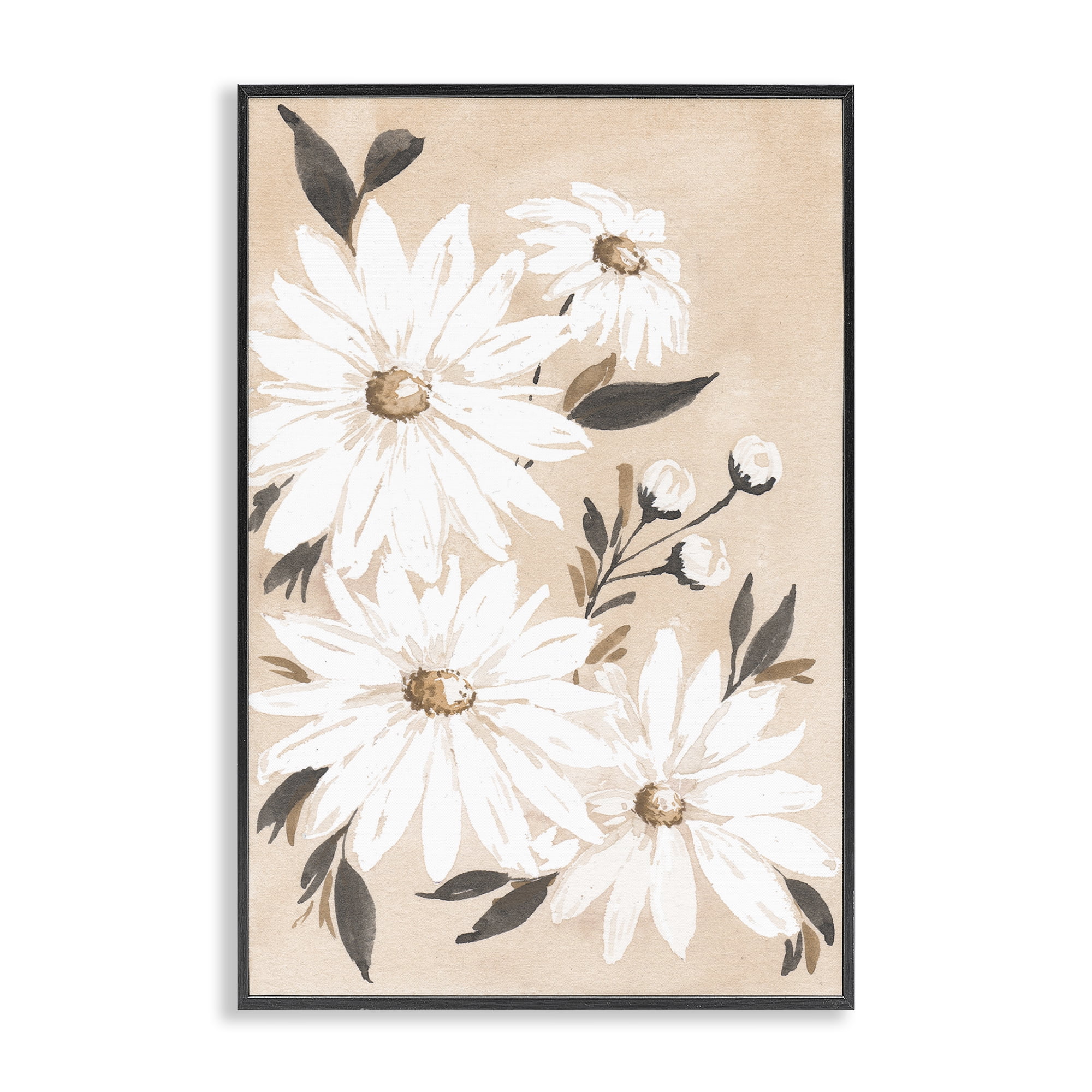 Stupell Industries Muted Neutral Daisies Botanical & Floral Painting Black Framed Art Print Wall Art, 12 x 18