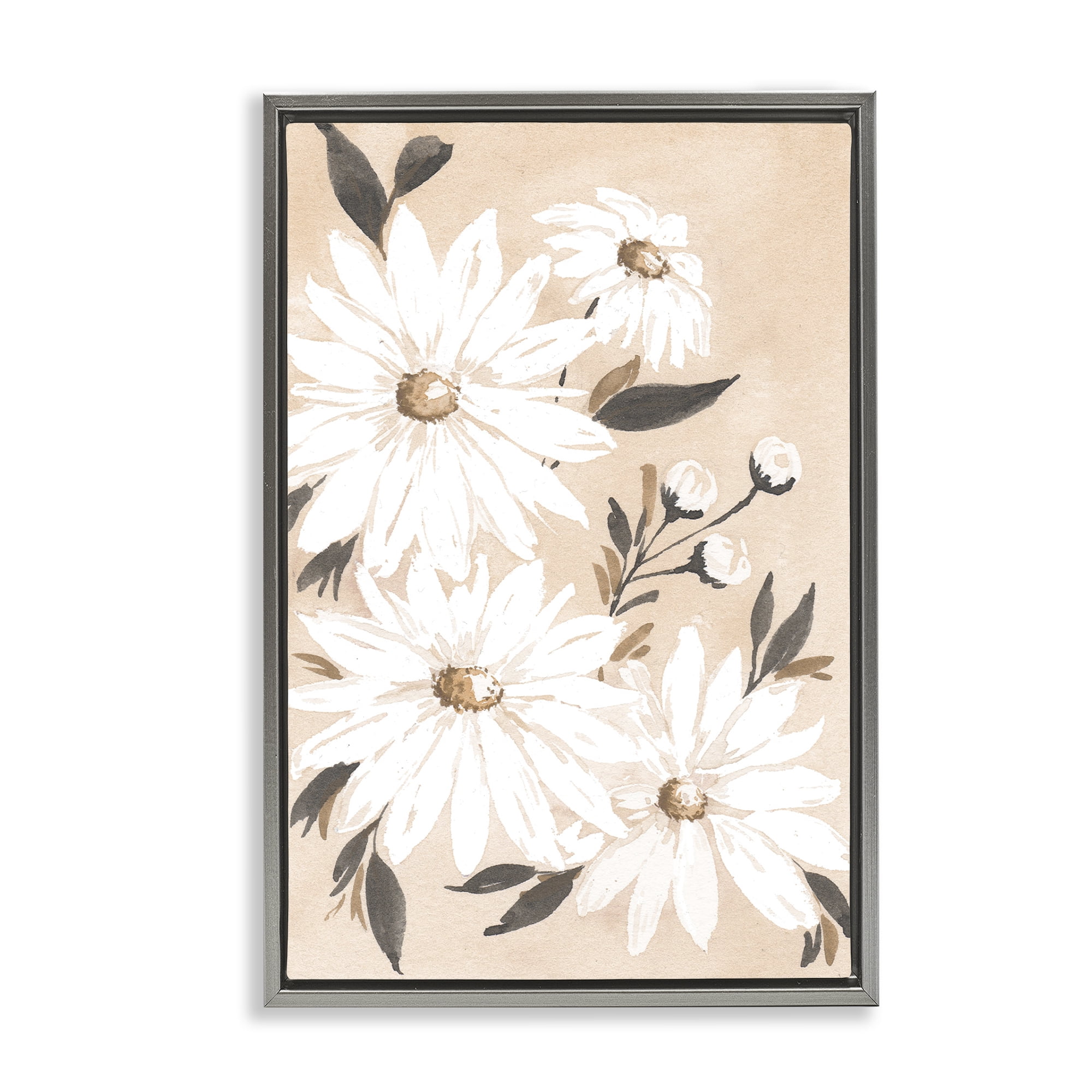Stupell Industries Muted Neutral Daisies Botanical & Floral Painting Gray Floater Framed Art Print Wall Art, 17 x 25